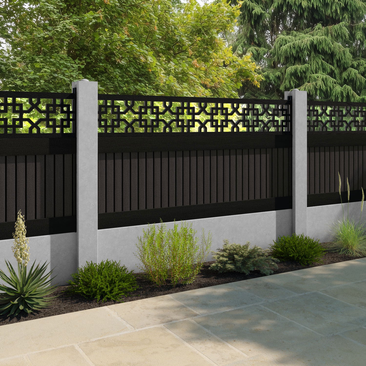 Virtis Zaria Fence Panel - Dark Oak - for existing concrete posts