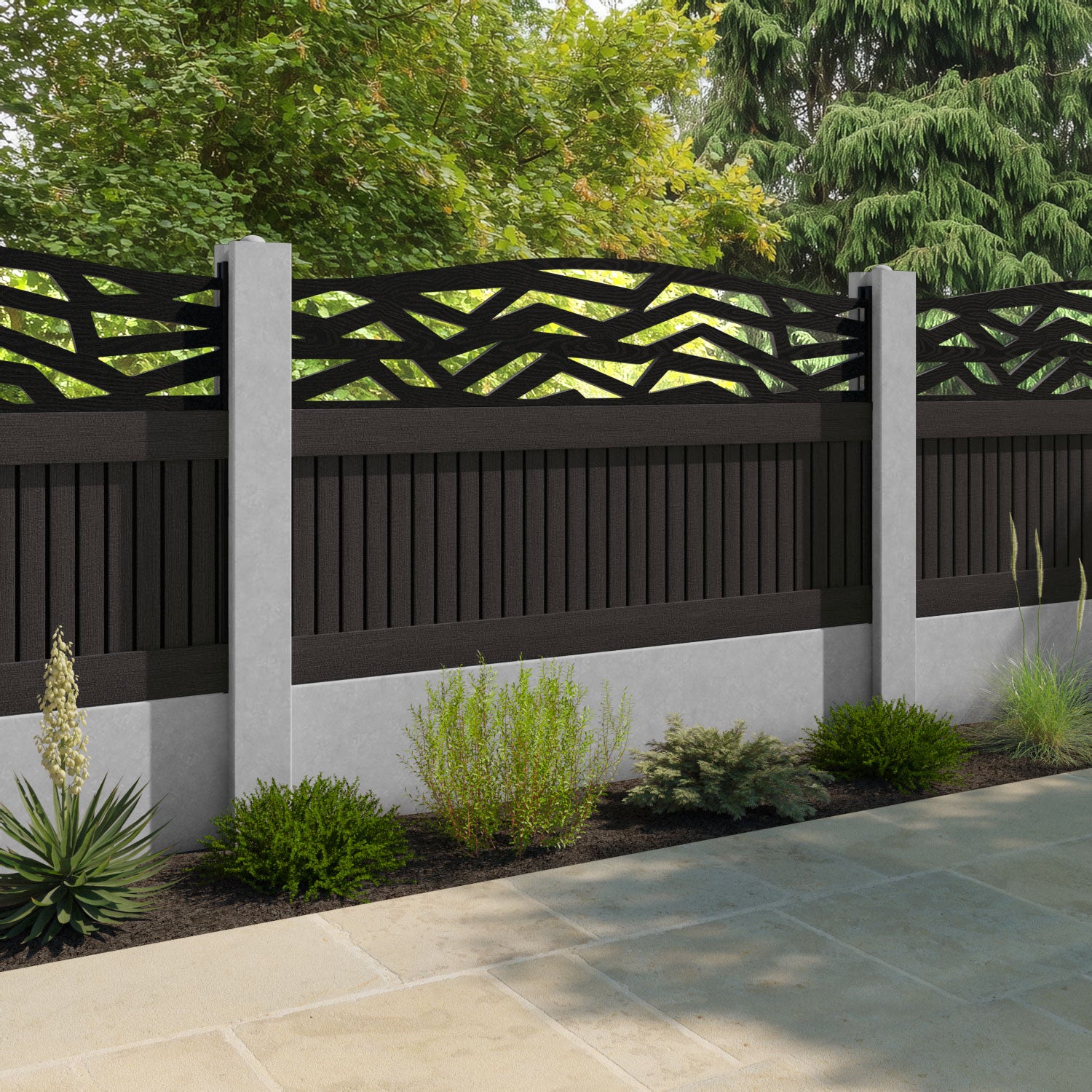 Virtis Zenith Curved Top Fence Panel - Dark Oak - for existing concrete posts