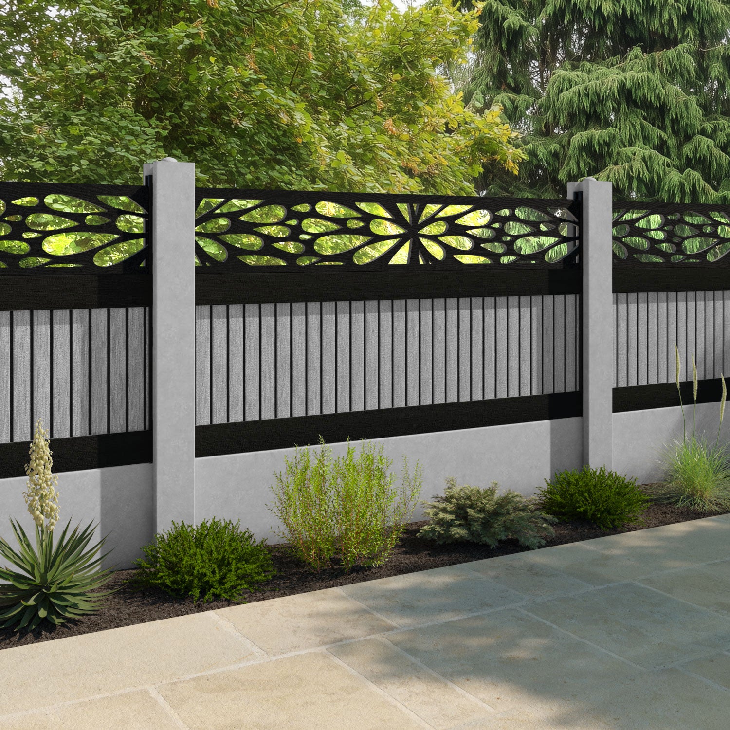 Virtis Blossom Fence Panel - Light Grey - for existing concrete posts