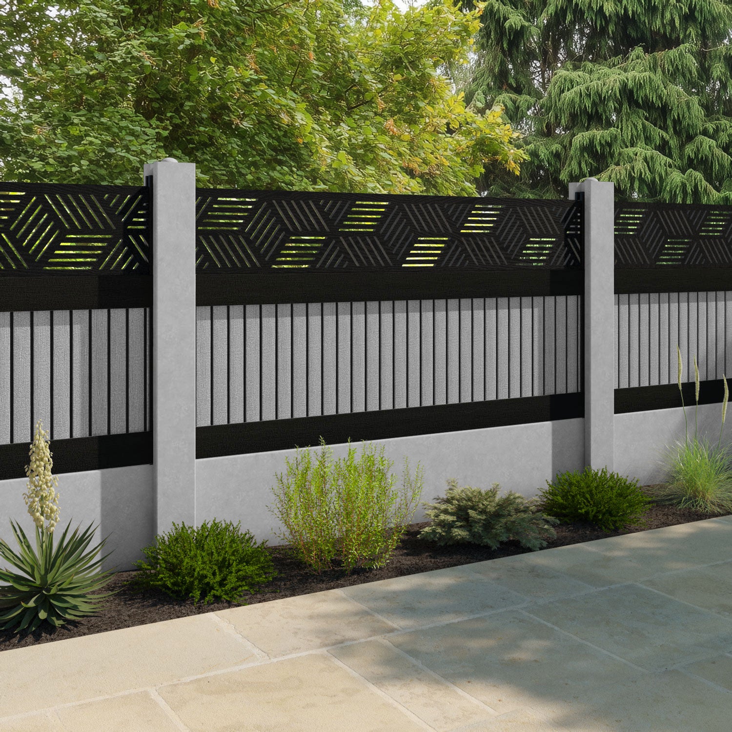 Virtis Cubed Fence Panel - Light Grey - for existing concrete posts
