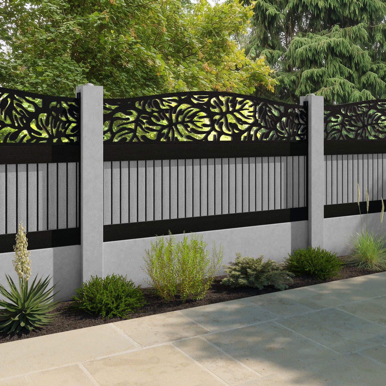 Virtis Botanic Curved Top Fence Panel - Light Grey - for existing concrete posts