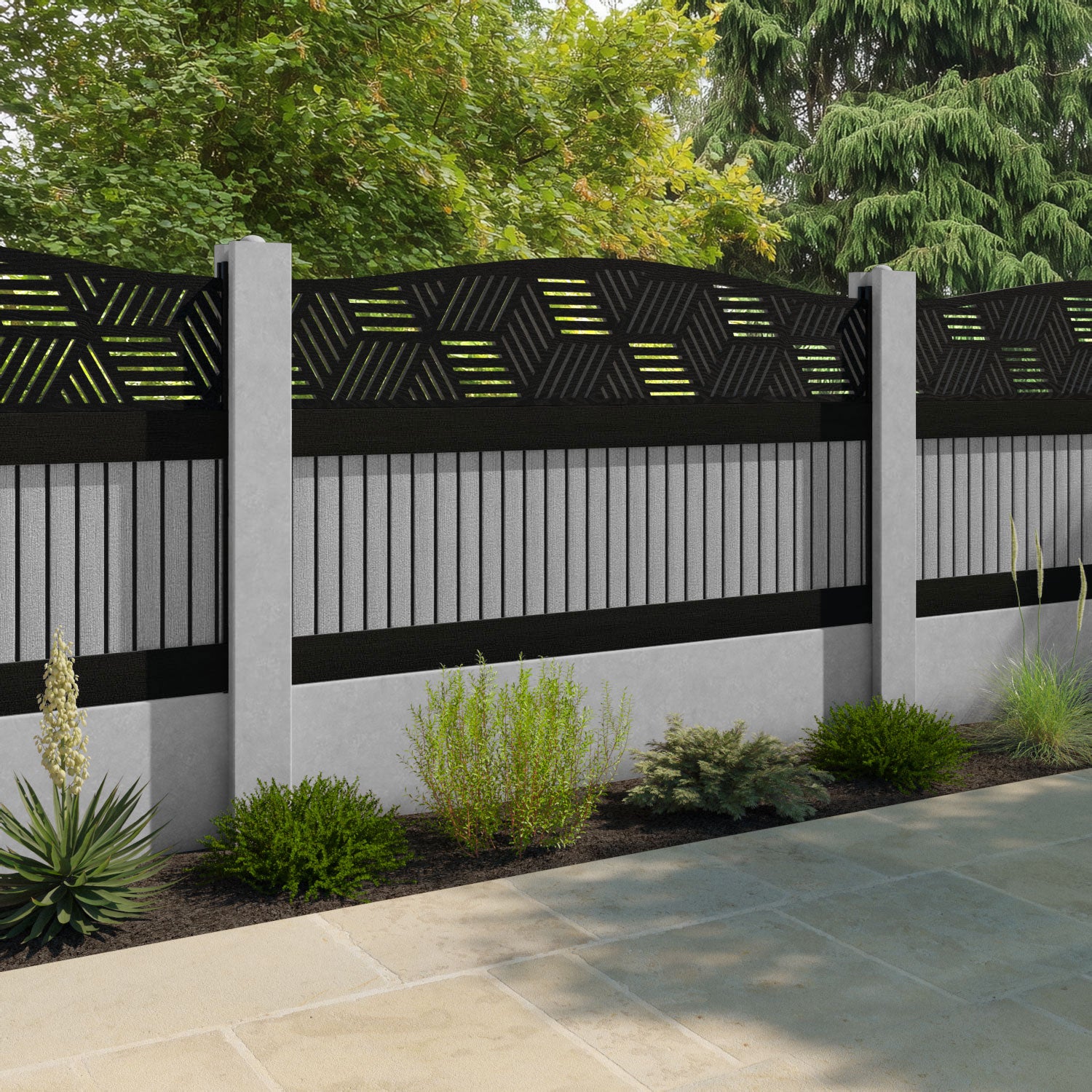 Virtis Cubed Curved Top Fence Panel - Light Grey - for existing concrete posts