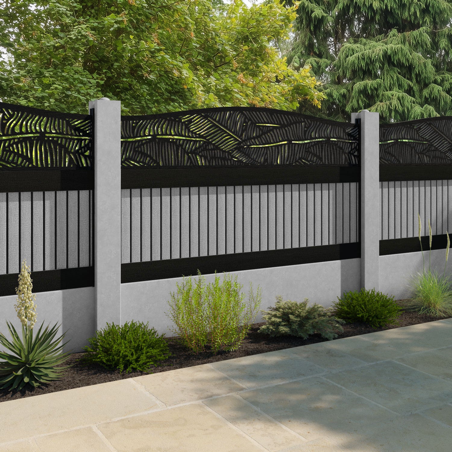 Virtis Feather Curved Top Fence Panel - Light Grey - for existing concrete posts