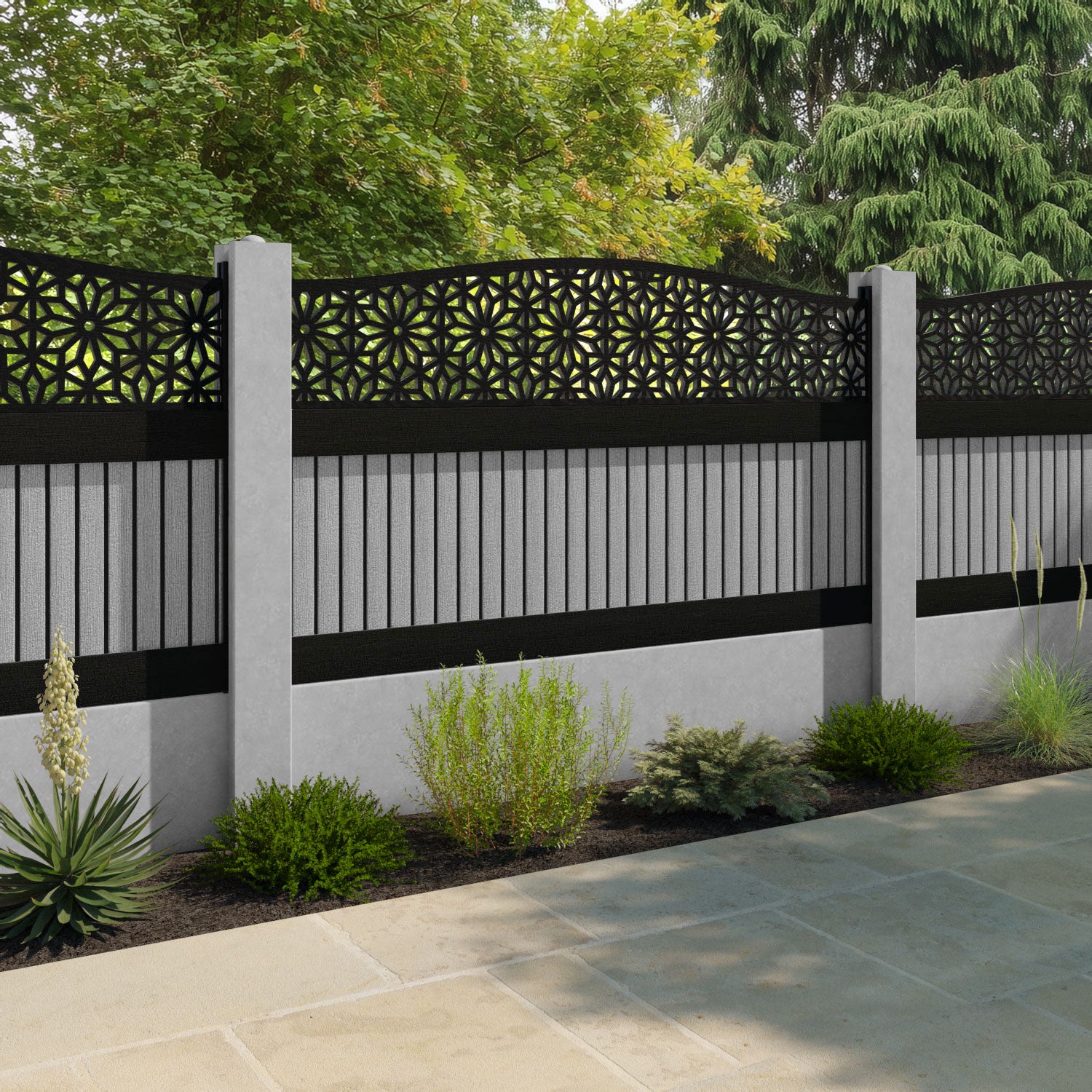 Virtis Narwa Curved Top Fence Panel - Light Grey - for existing concrete posts