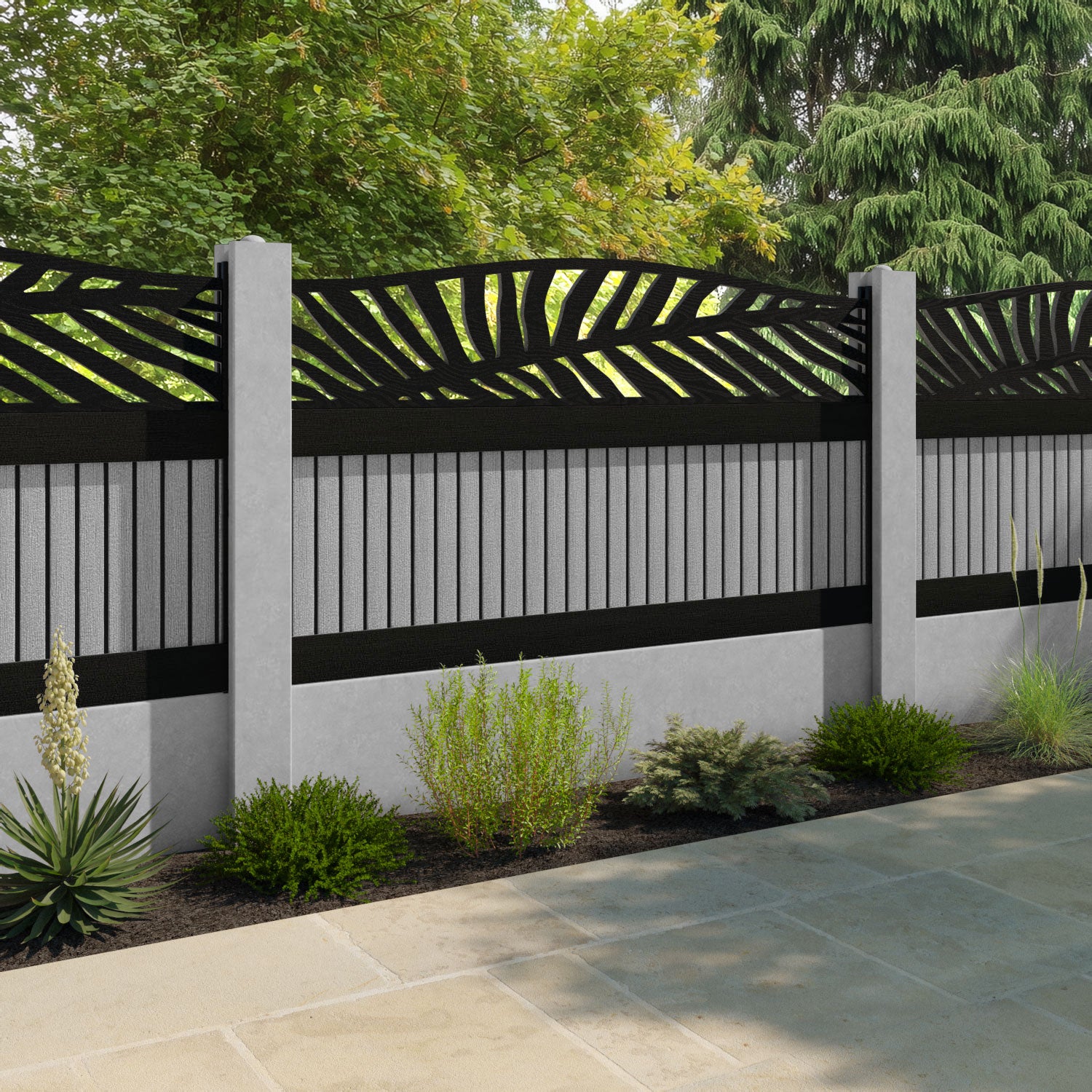 Virtis Palm Curved Top Fence Panel - Light Grey - for existing concrete posts