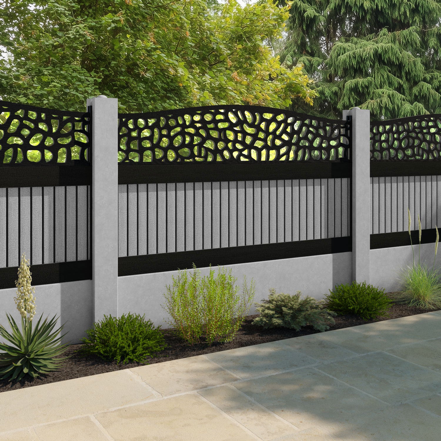 Virtis Pebble Curved Top Fence Panel - Light Grey - for existing concrete posts