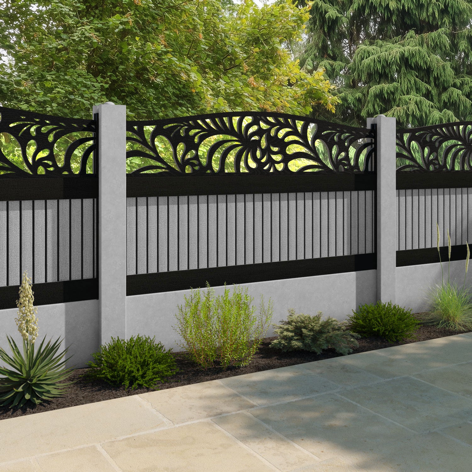 Virtis Petal Curved Top Fence Panel - Light Grey - for existing concrete posts