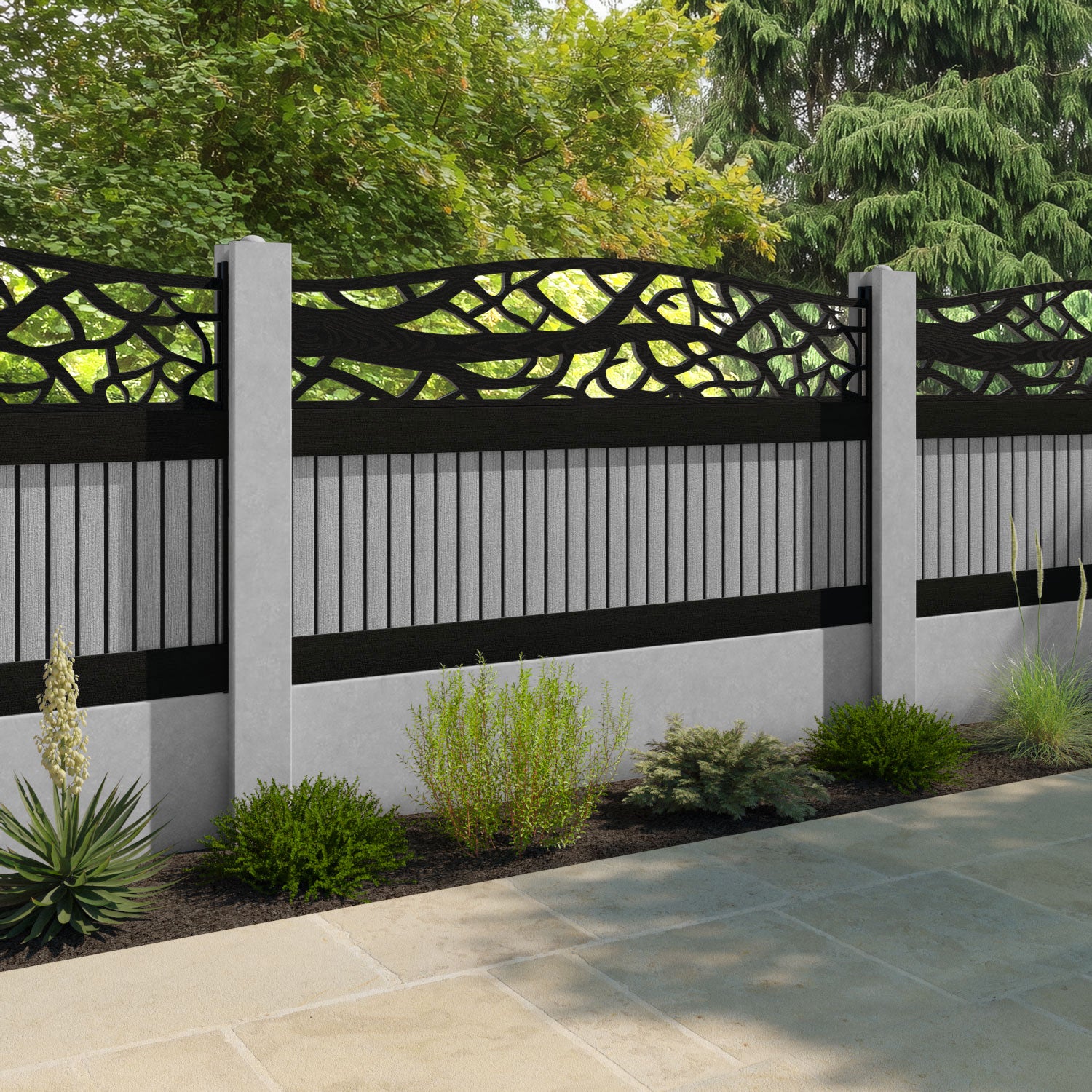 Virtis Twilight Curved Top Fence Panel - Light Grey - for existing concrete posts