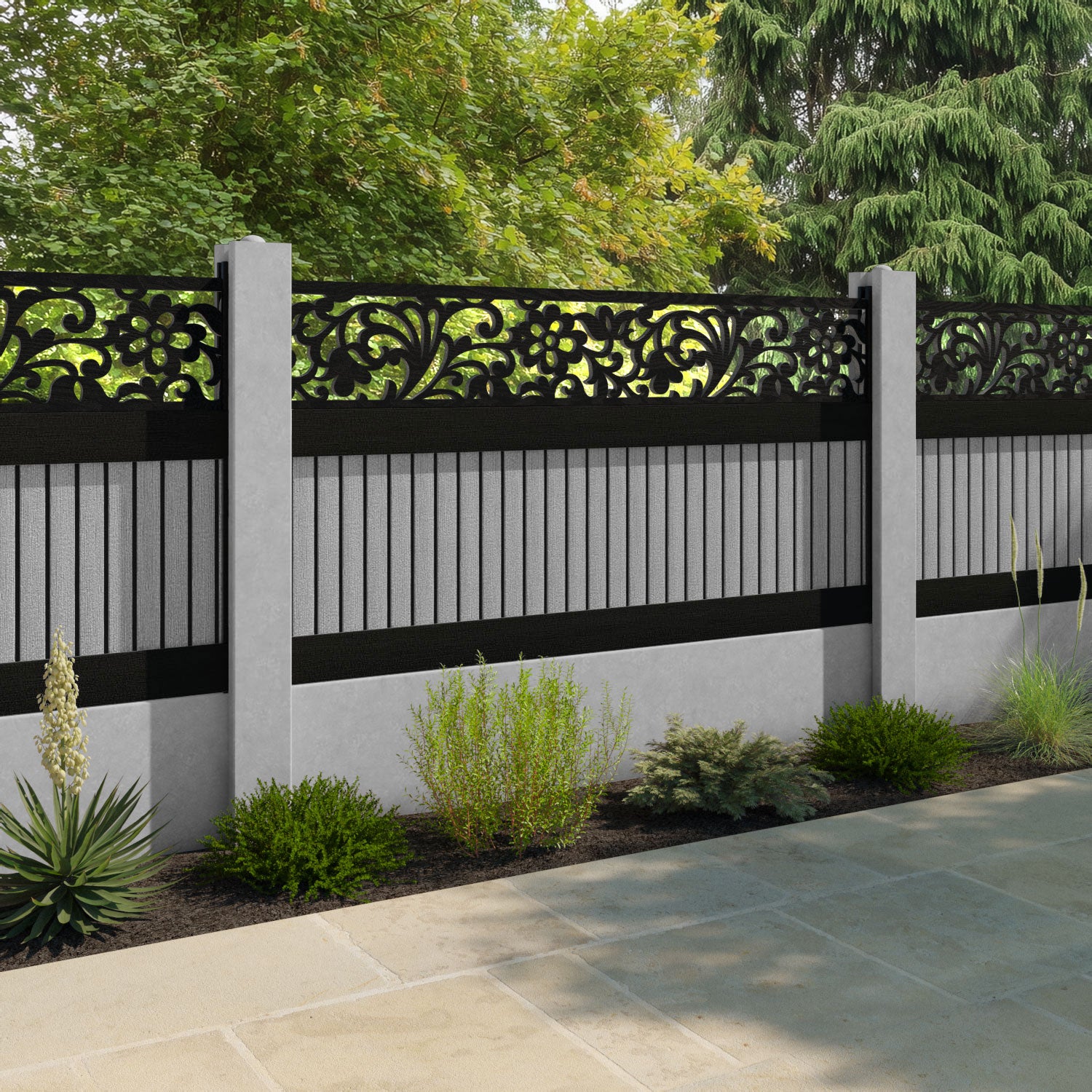 Virtis Eden Fence Panel - Light Grey - for existing concrete posts