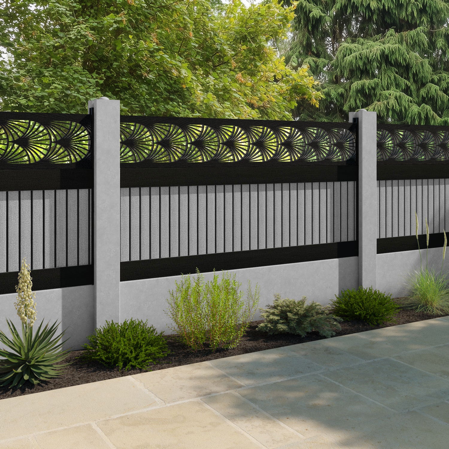 Virtis Laurel Fence Panel - Light Grey - for existing concrete posts
