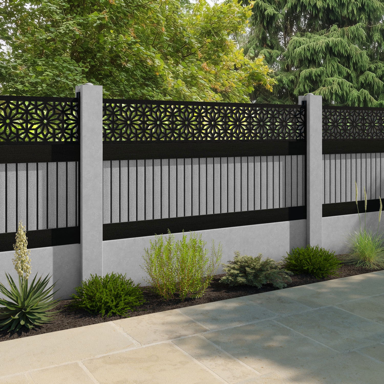 Virtis Narwa Fence Panel - Light Grey - for existing concrete posts