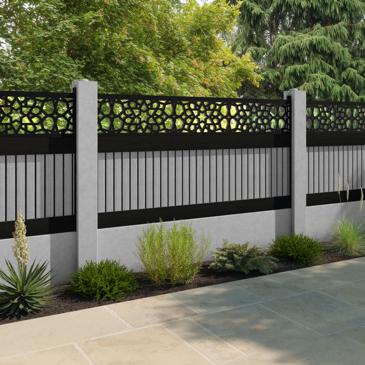 Virtis Nazira Fence Panel - Light Grey - for existing concrete posts