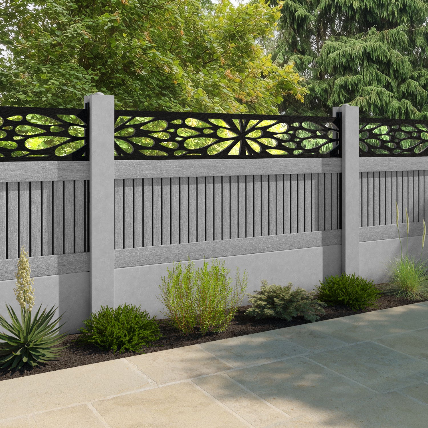 Virtis Blossom Fence Panel - Light Grey - for existing concrete posts