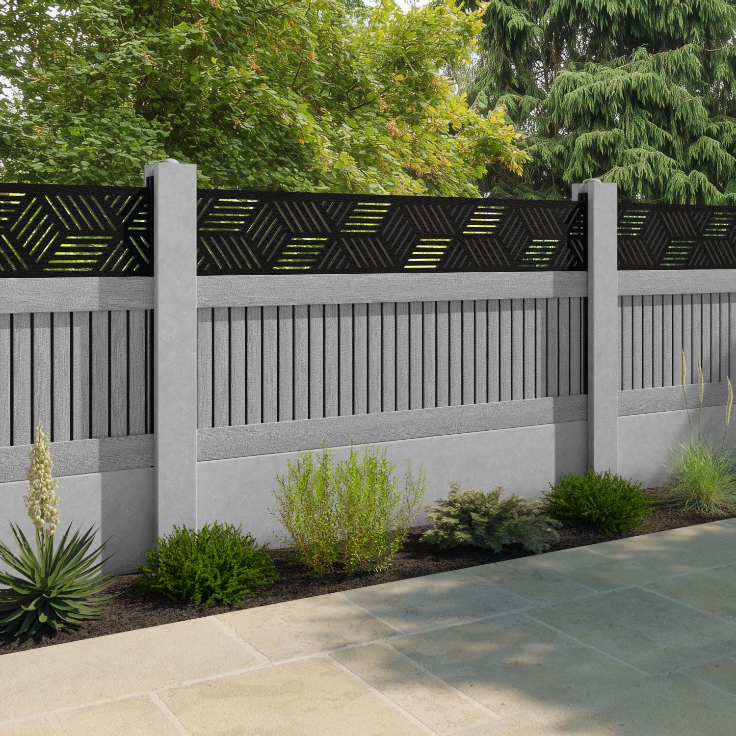 Virtis Cubed Fence Panel - Light Grey - for existing concrete posts