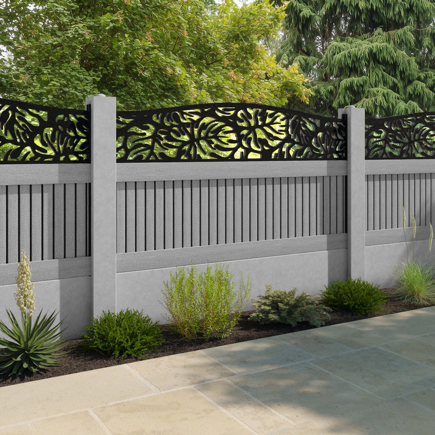 Virtis Botanic Curved Top Fence Panel - Light Grey - for existing concrete posts