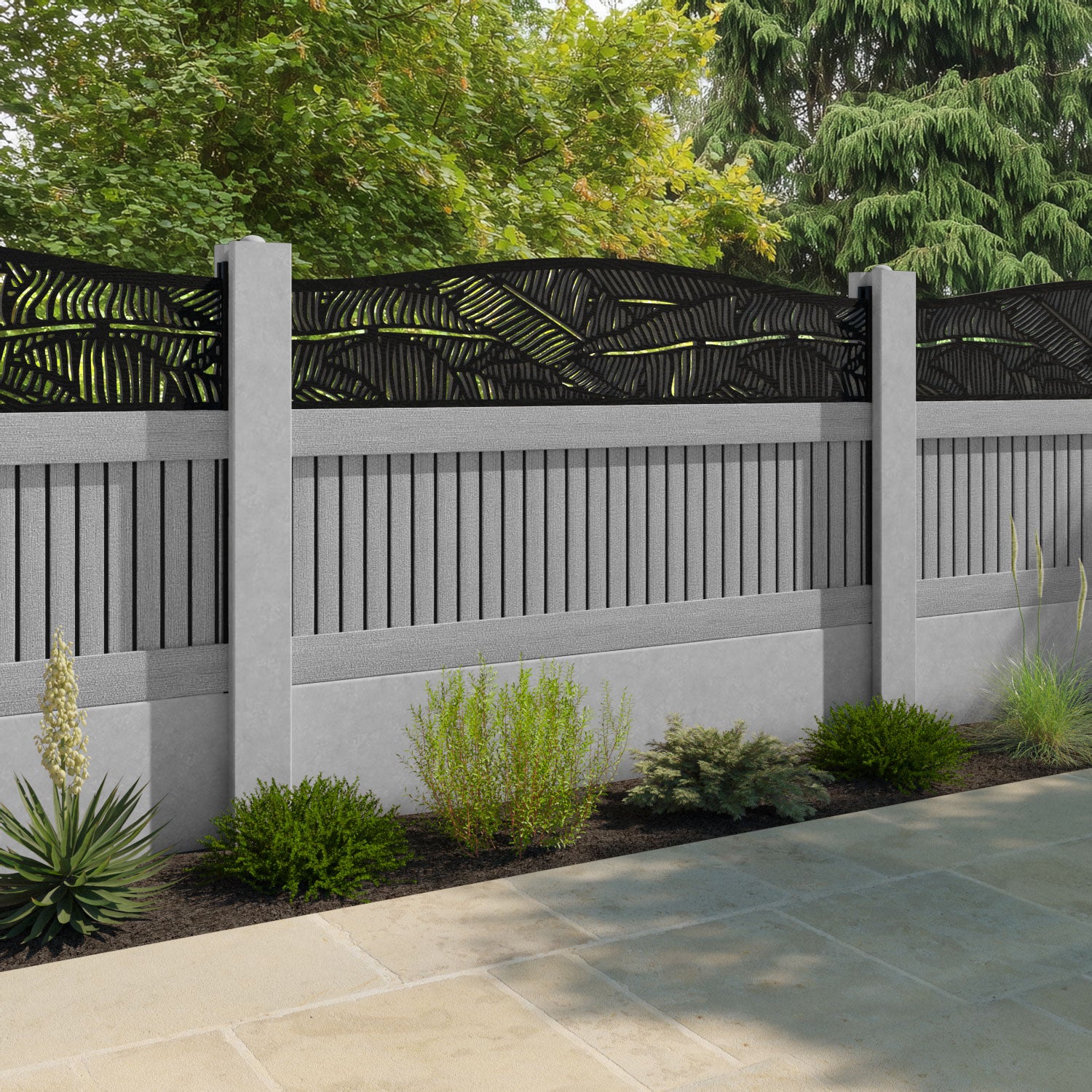 Virtis Feather Curved Top Fence Panel - Light Grey - for existing concrete posts