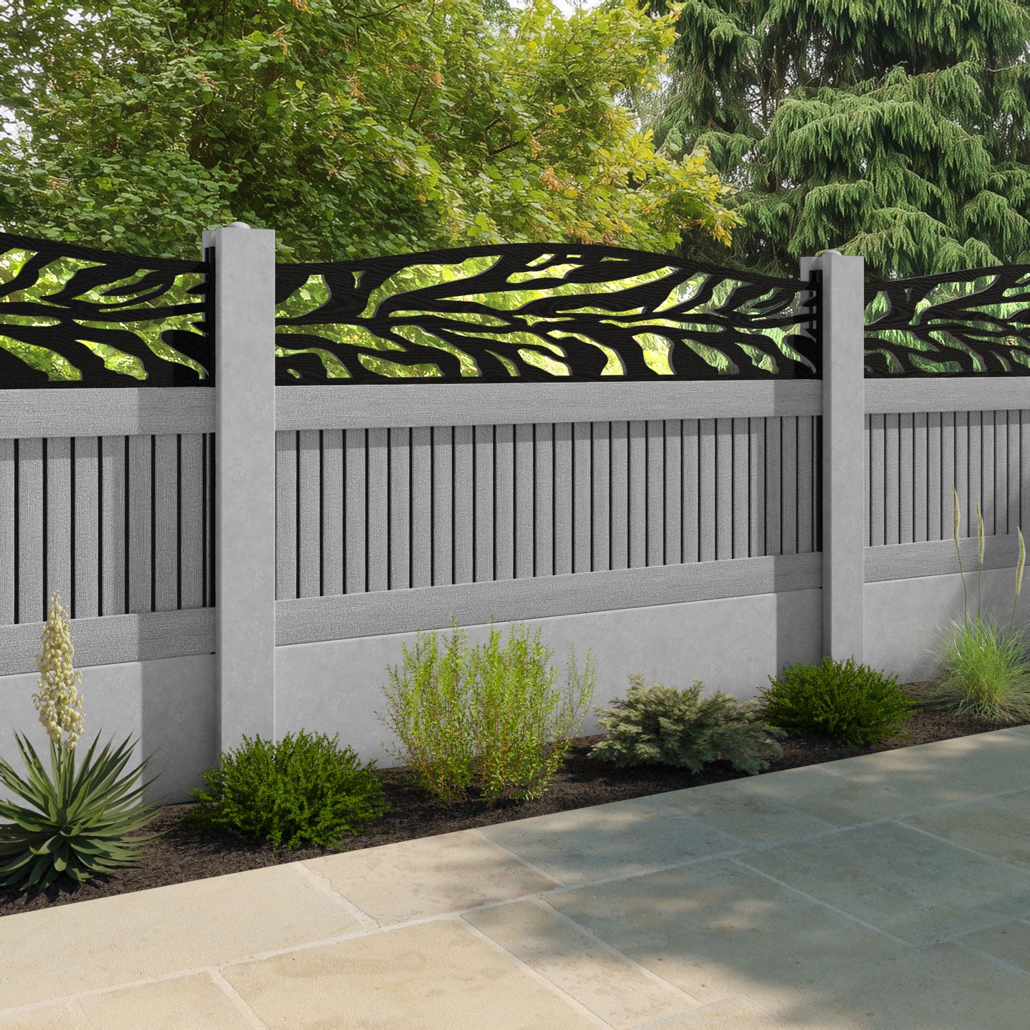 Virtis Malawi Curved Top Fence Panel - Light Grey - for existing concrete posts