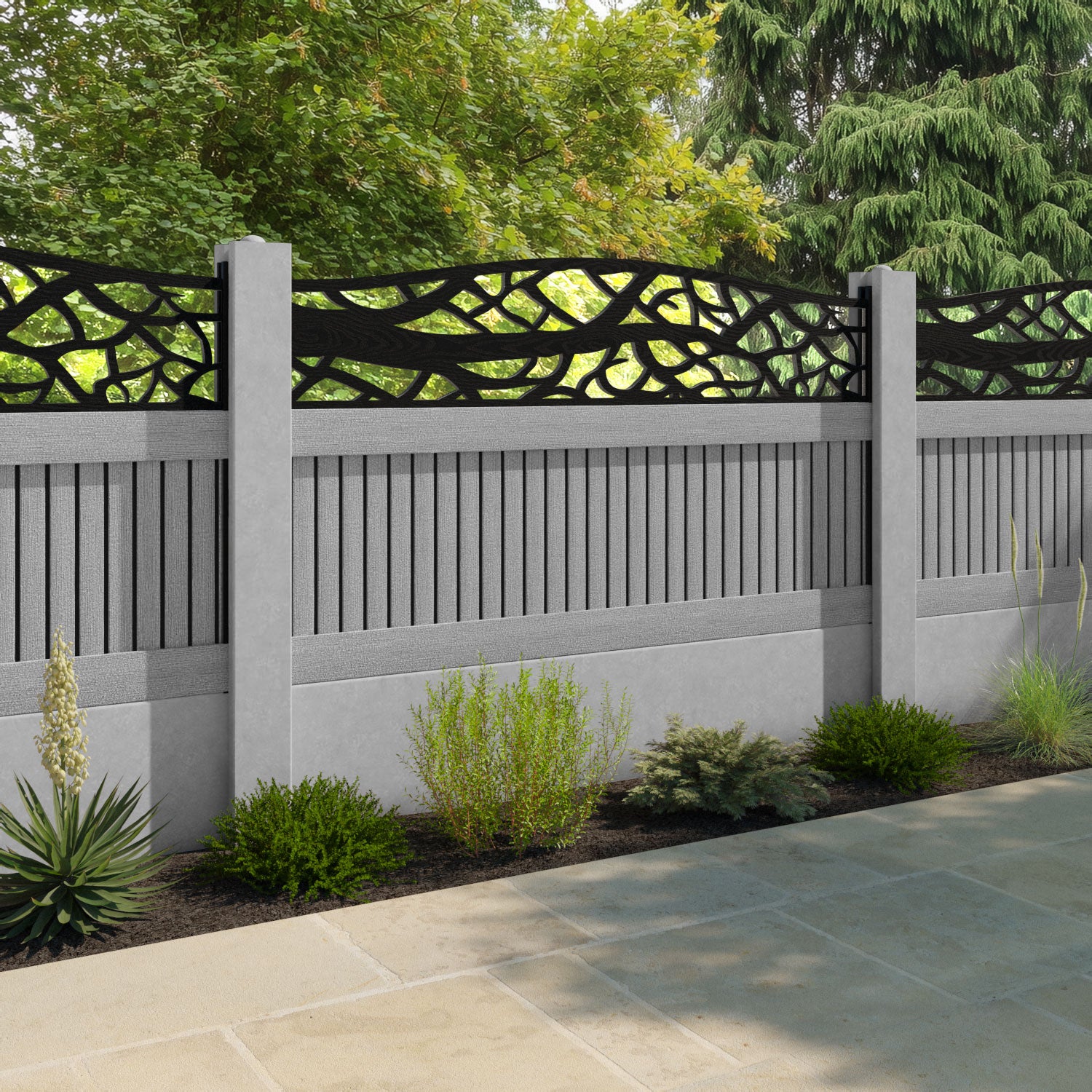Virtis Twilight Curved Top Fence Panel - Light Grey - for existing concrete posts