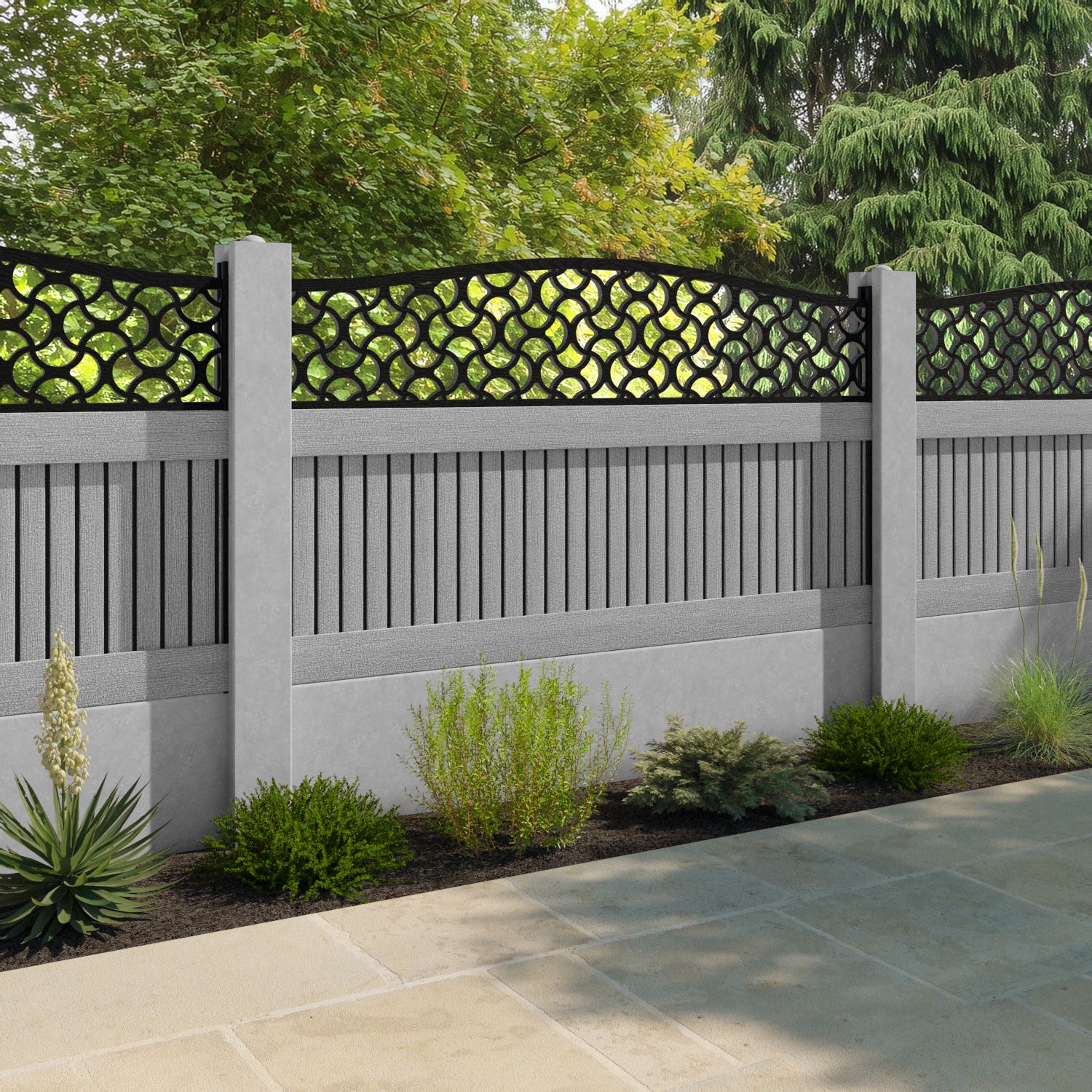 Virtis Vida Curved Top Fence Panel - Light Grey - for existing concrete posts