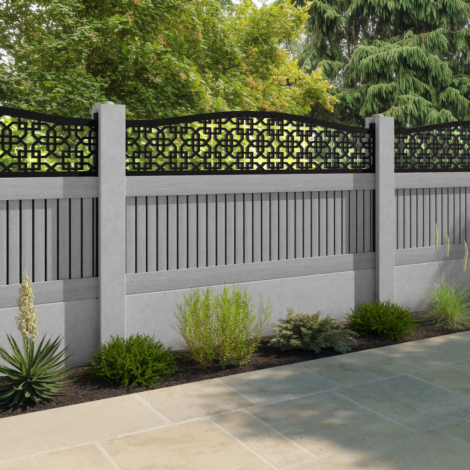 Virtis Zaria Curved Top Fence Panel - Light Grey - for existing concrete posts
