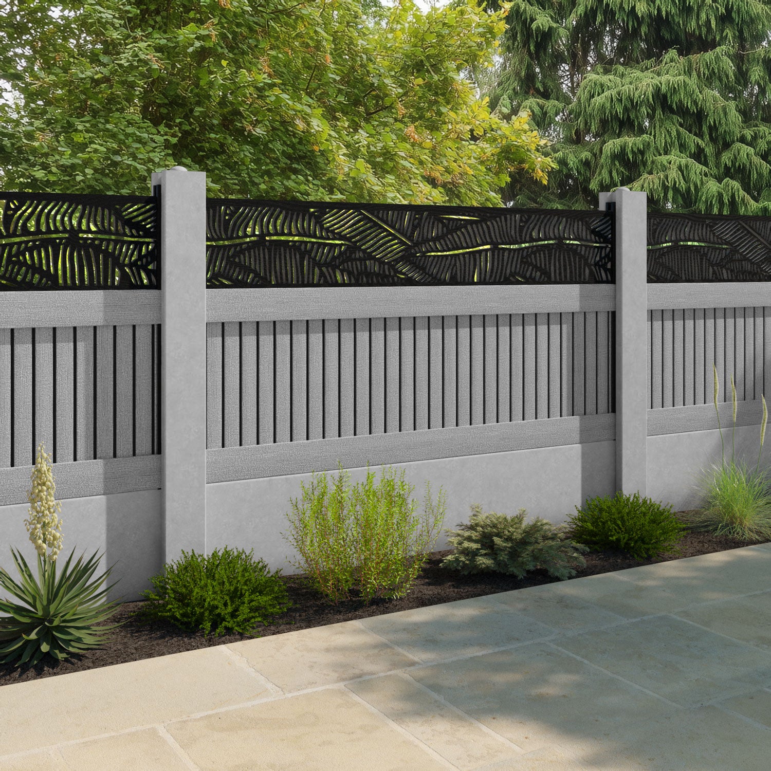 Virtis Feather Fence Panel - Light Grey - for existing concrete posts