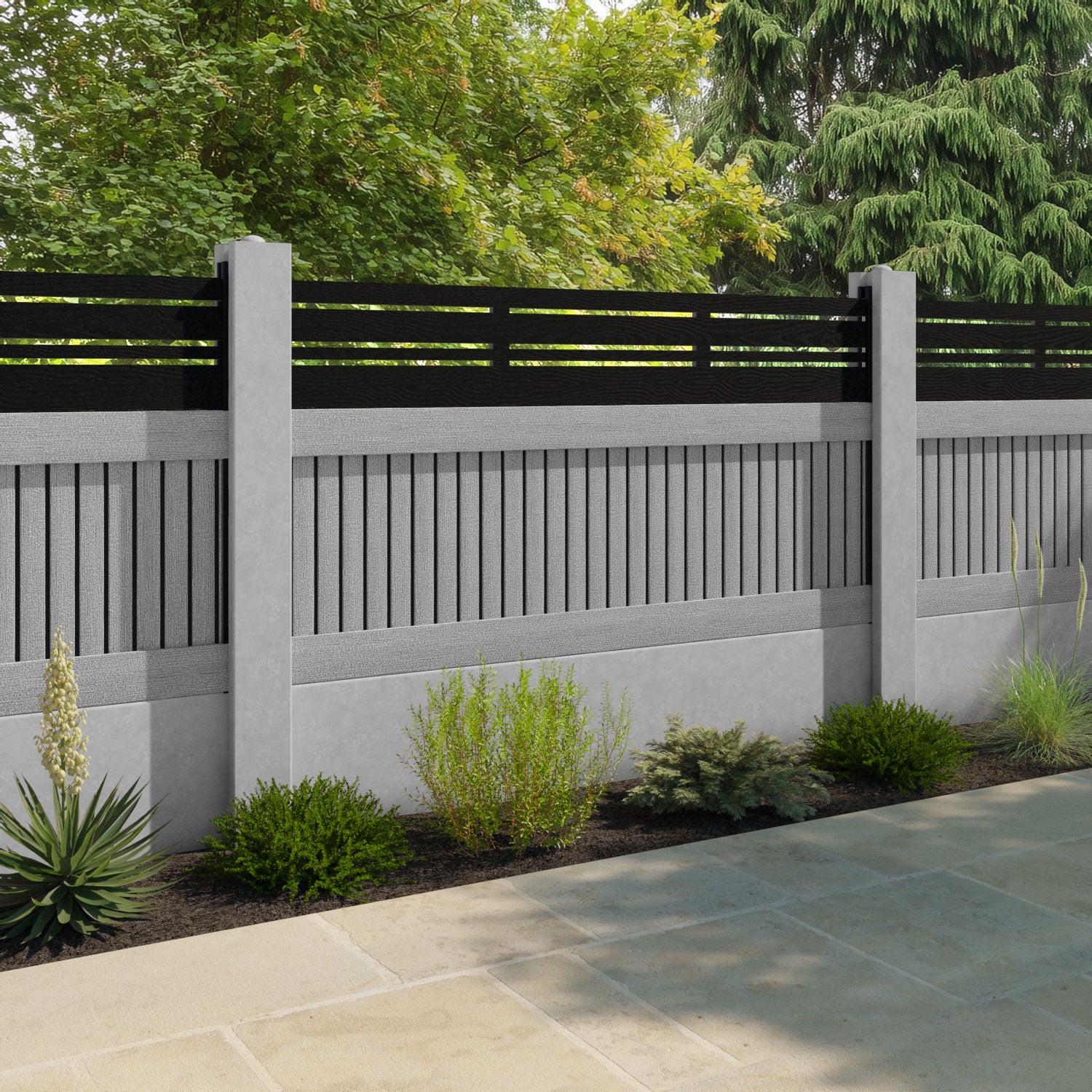 Virtis Linea Fence Panel - Light Grey - for existing concrete posts