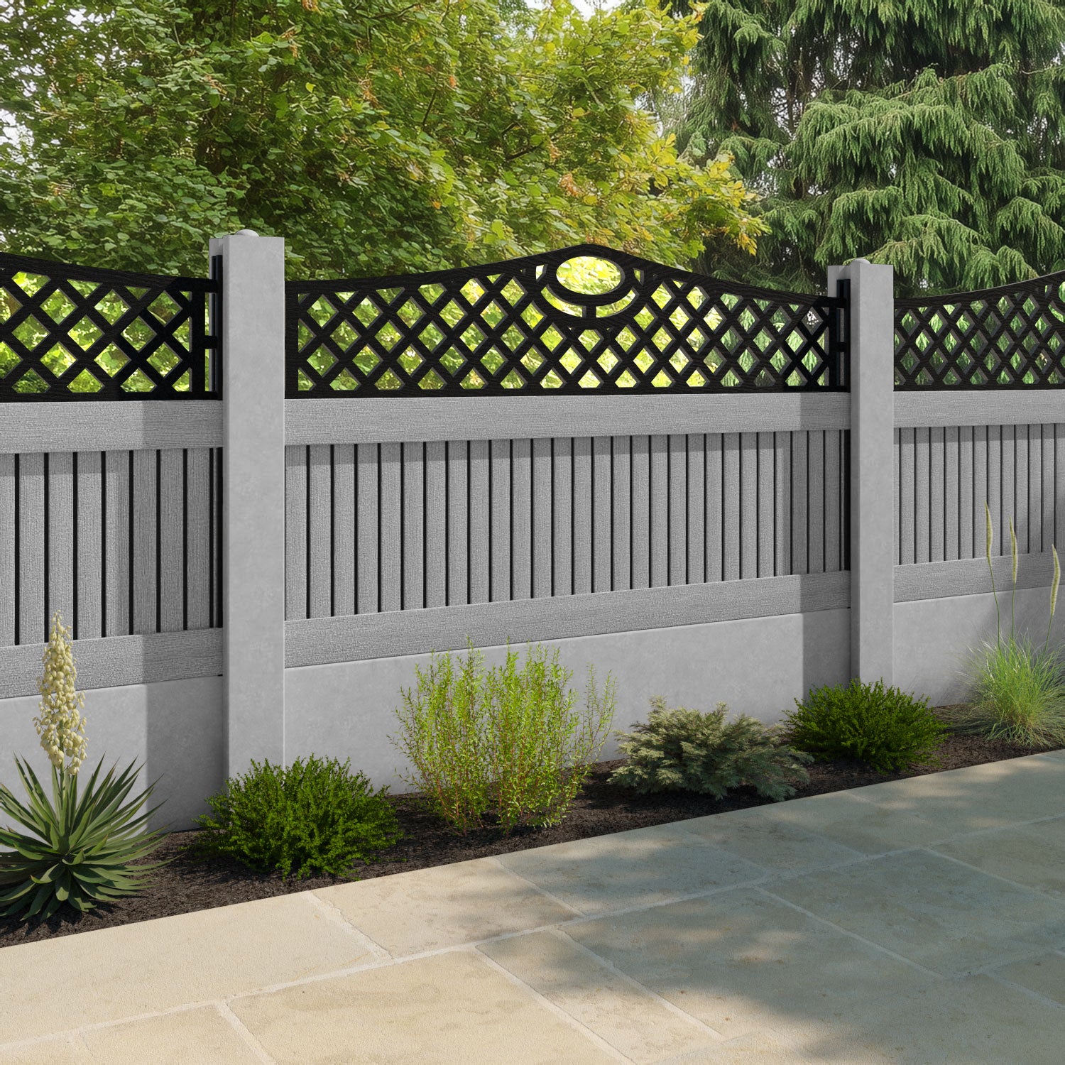 Virtis Oxford Curved Top Fence Panel - Light Grey - for existing concrete posts