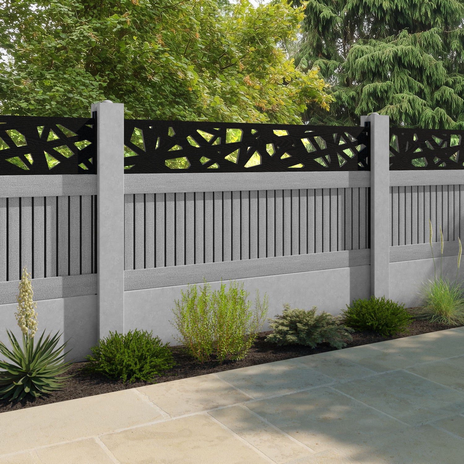 Virtis Prism Fence Panel - Light Grey - for existing concrete posts