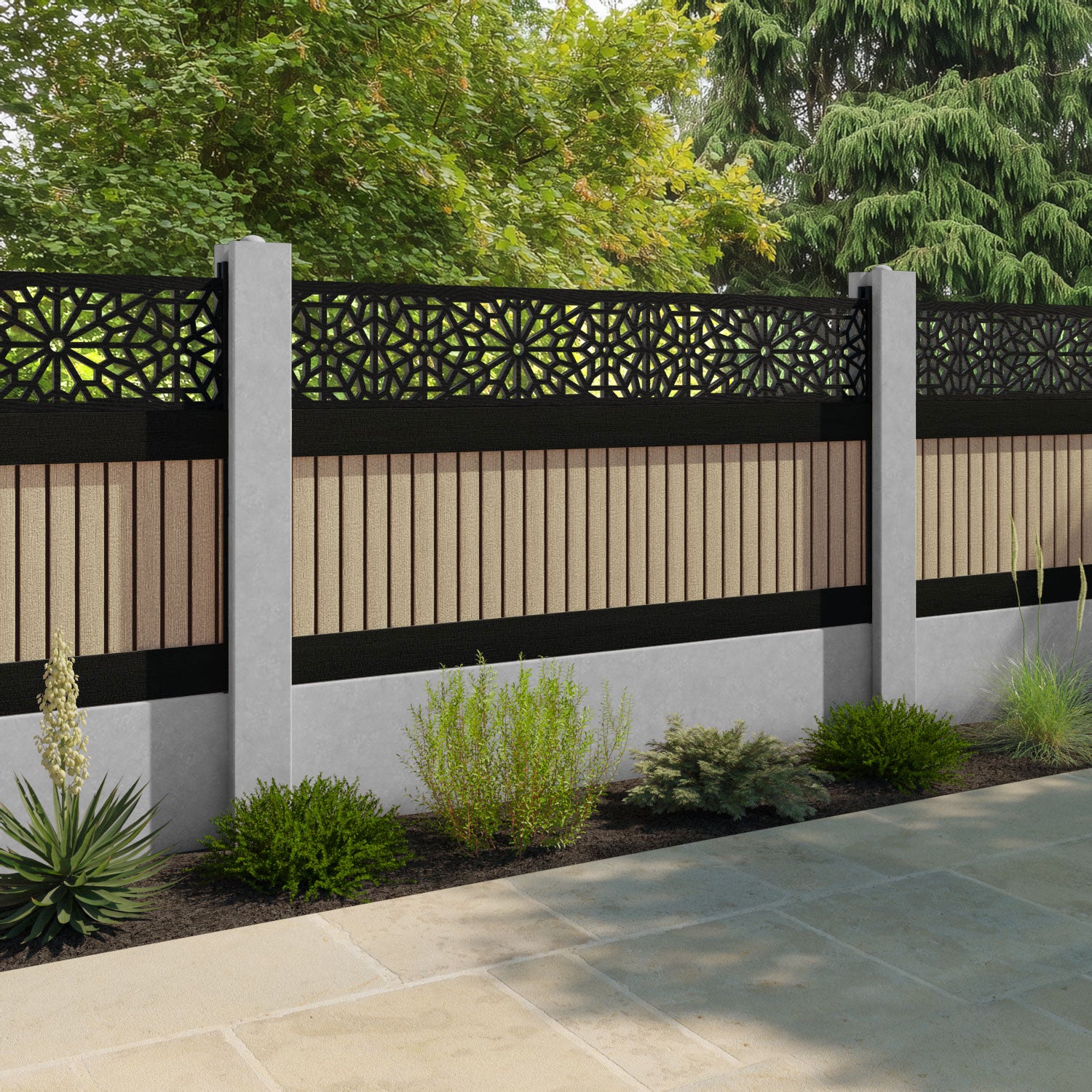 Virtis Alnara Fence Panel - Light Oak - for existing concrete posts