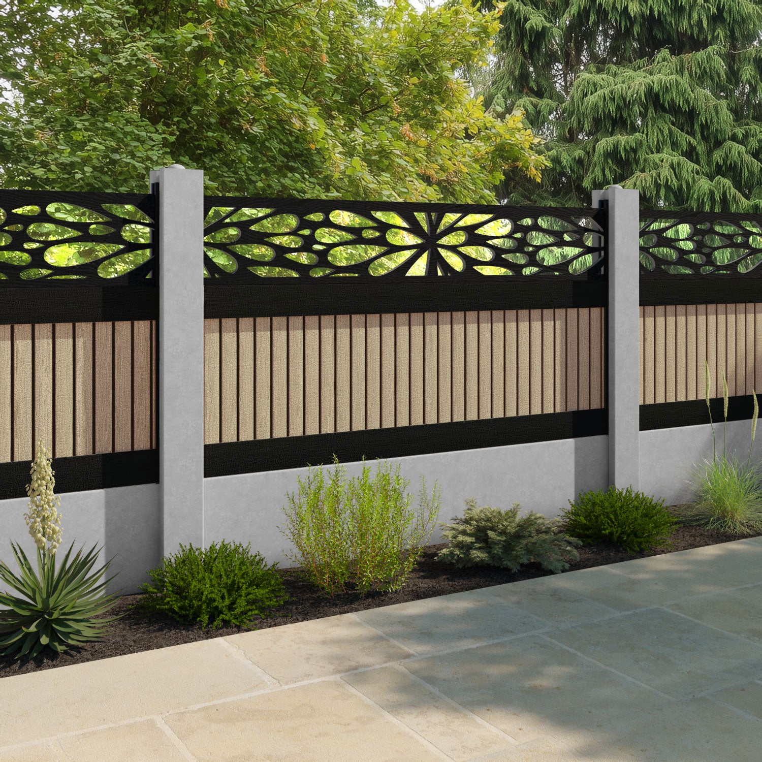 Virtis Blossom Fence Panel - Light Oak - for existing concrete posts
