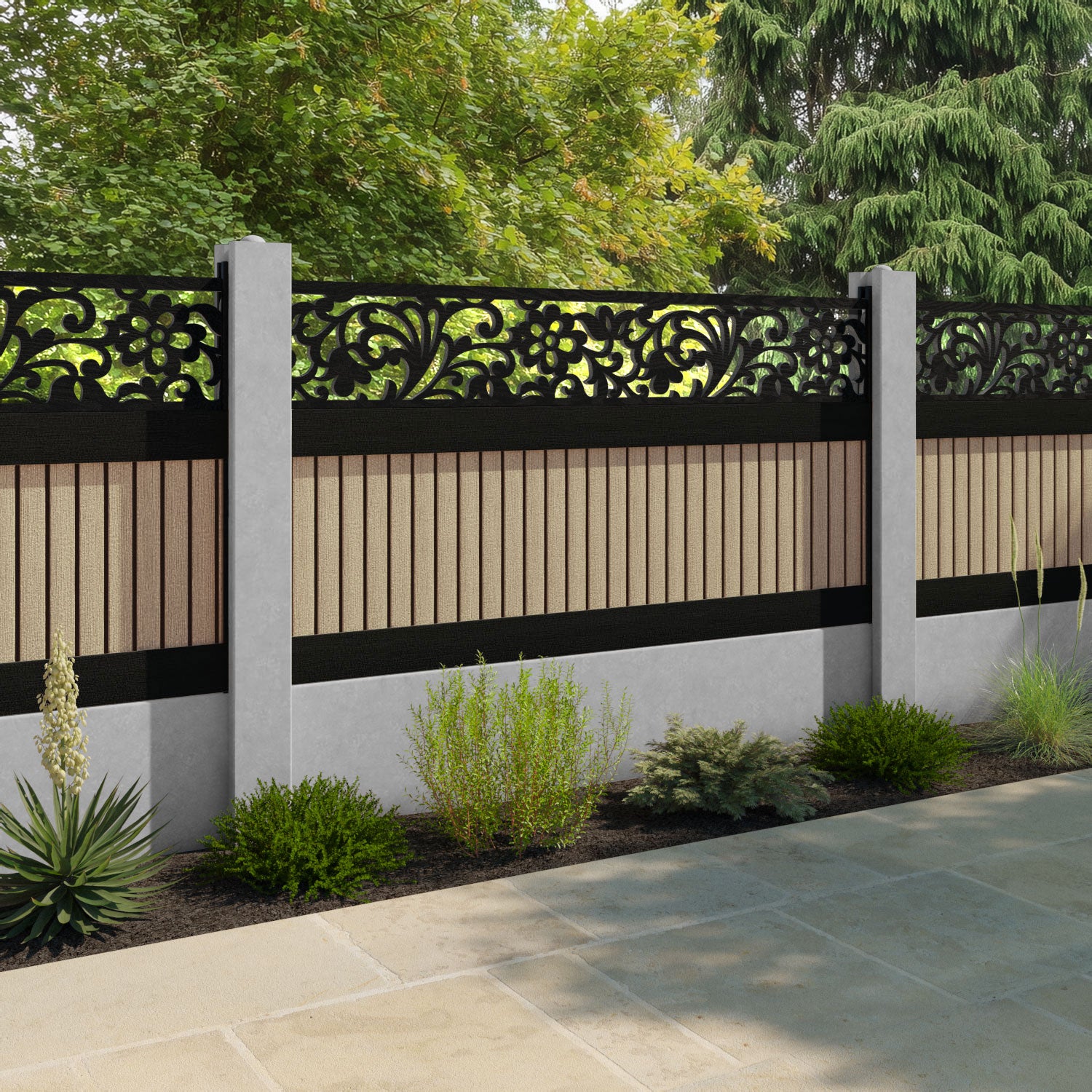 Virtis Eden Fence Panel - Light Oak - for existing concrete posts