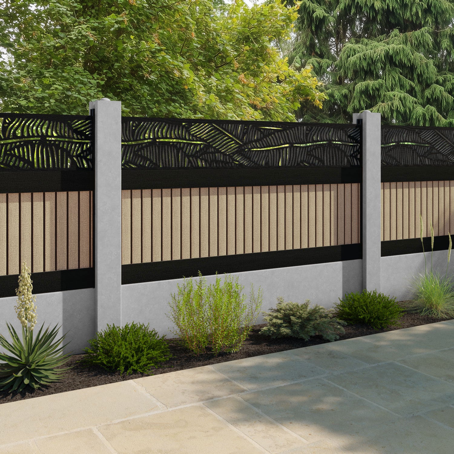 Virtis Feather Fence Panel - Light Oak - for existing concrete posts