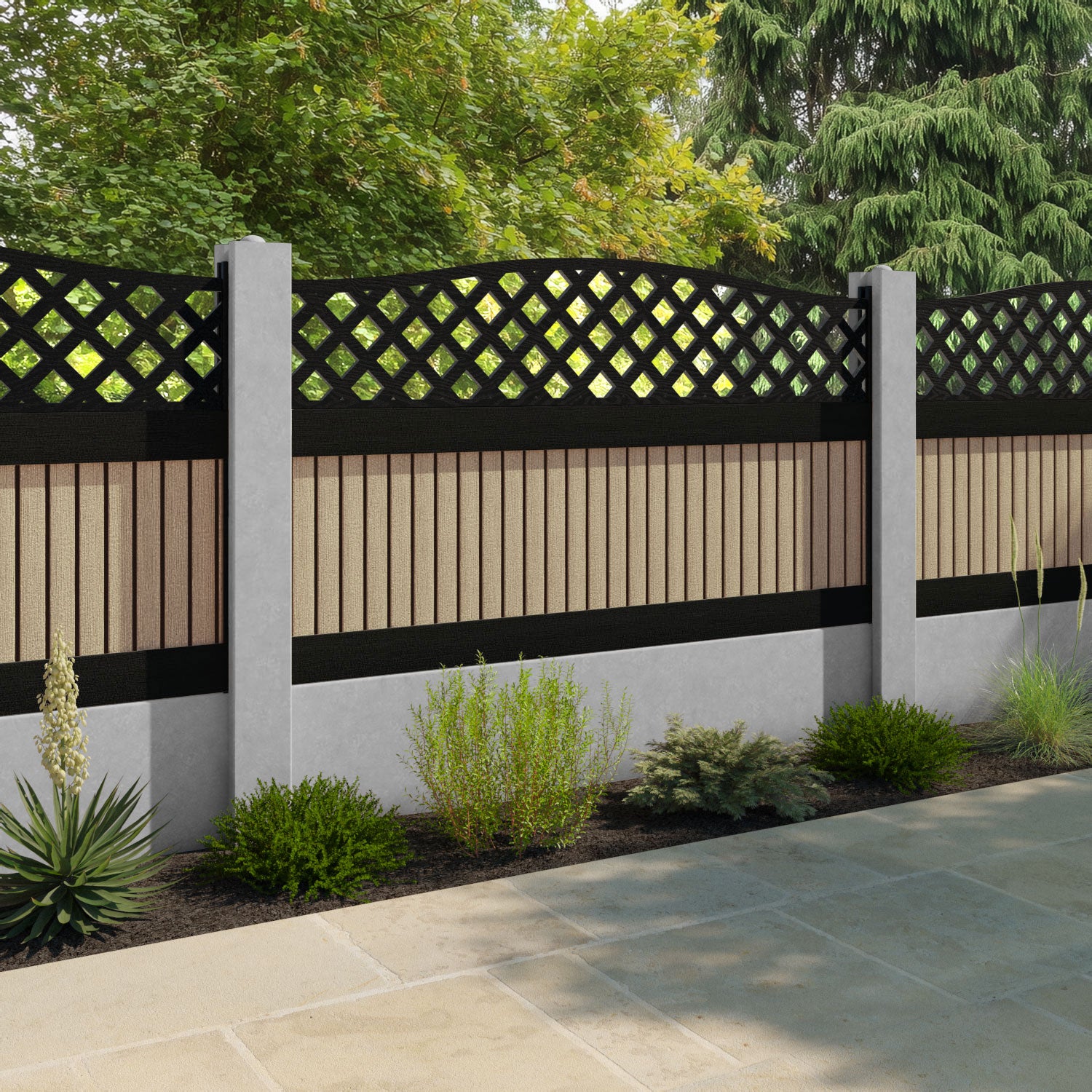 Virtis High Wave Fence Panel - Light Oak - for existing concrete posts