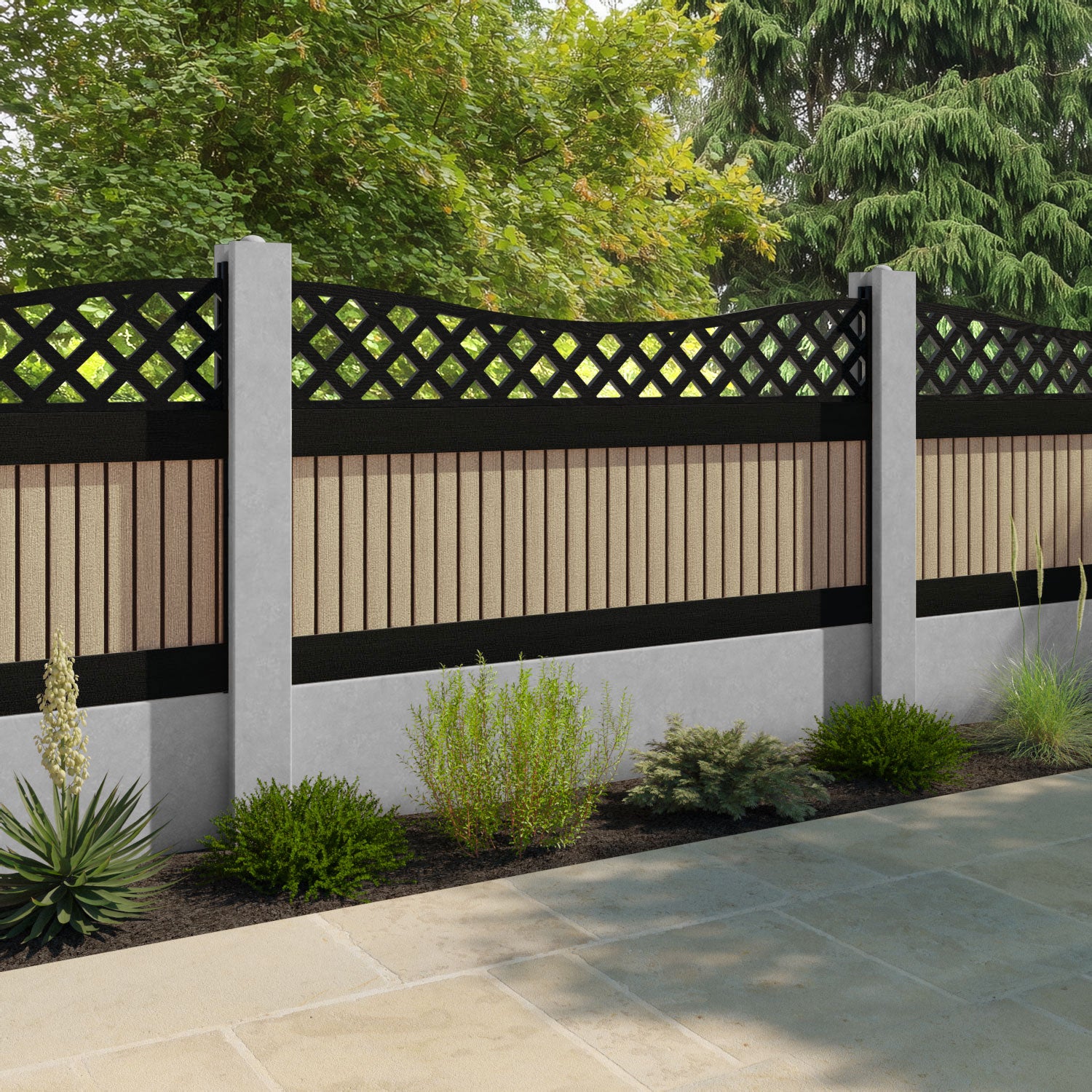 Virtis Low Wave Fence Panel - Light Oak - for existing concrete posts