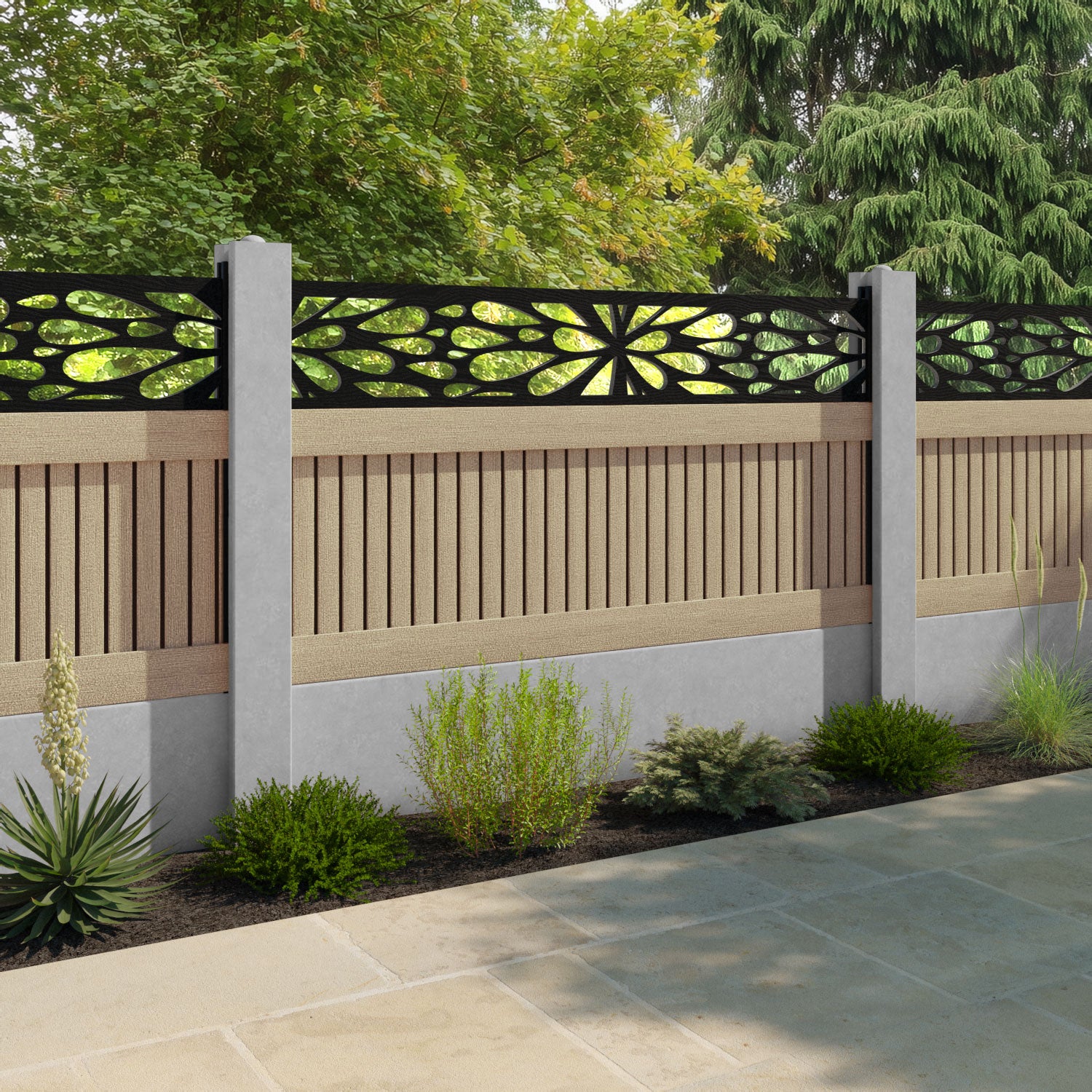 Virtis Blossom Fence Panel - Light Oak - for existing concrete posts