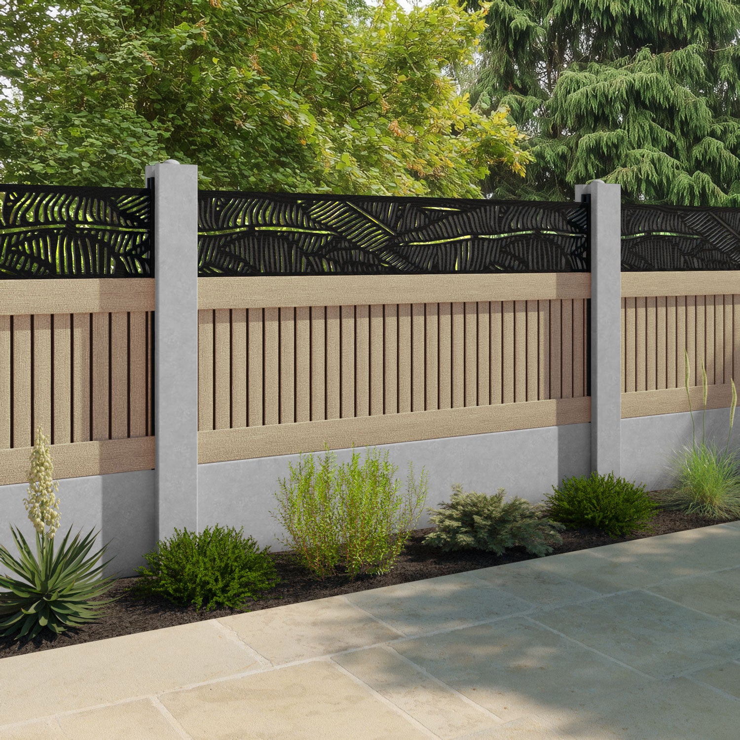Virtis Feather Fence Panel - Light Oak - for existing concrete posts