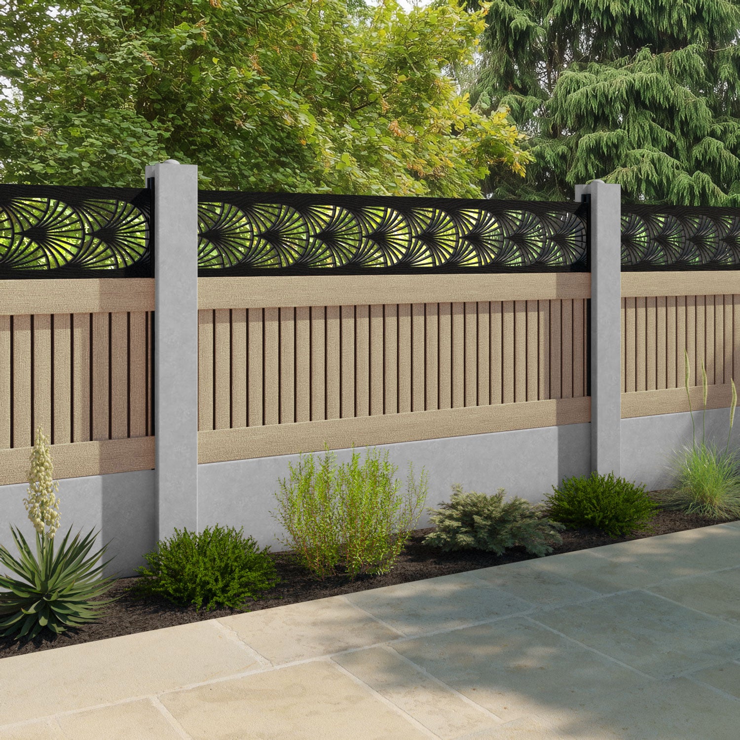 Virtis Laurel Fence Panel - Light Oak - for existing concrete posts