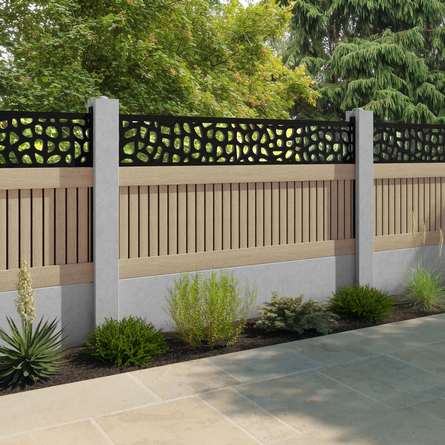 Virtis Pebble Fence Panel - Light Oak - for existing concrete posts