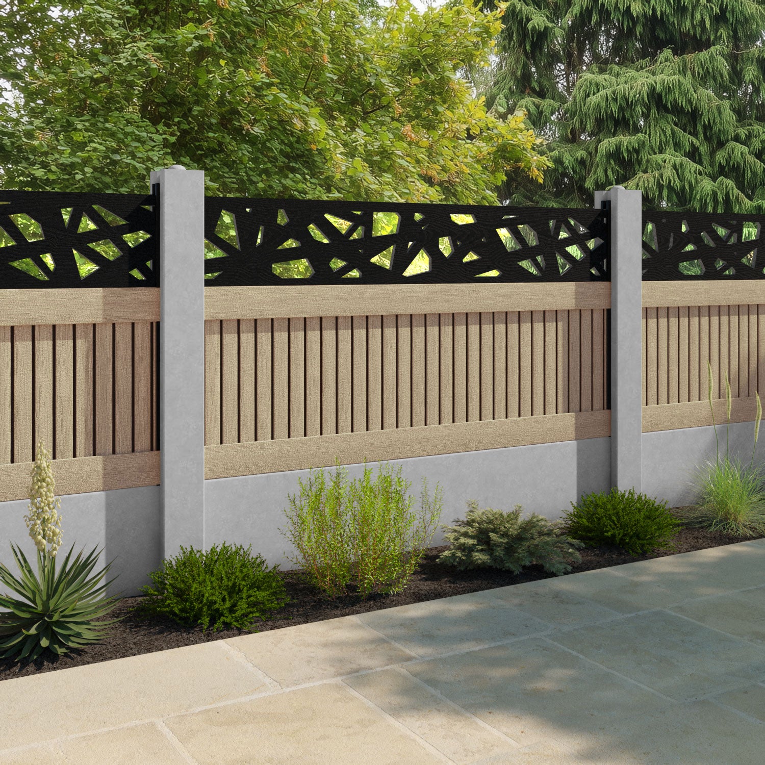 Virtis Prism Fence Panel - Light Oak - for existing concrete posts