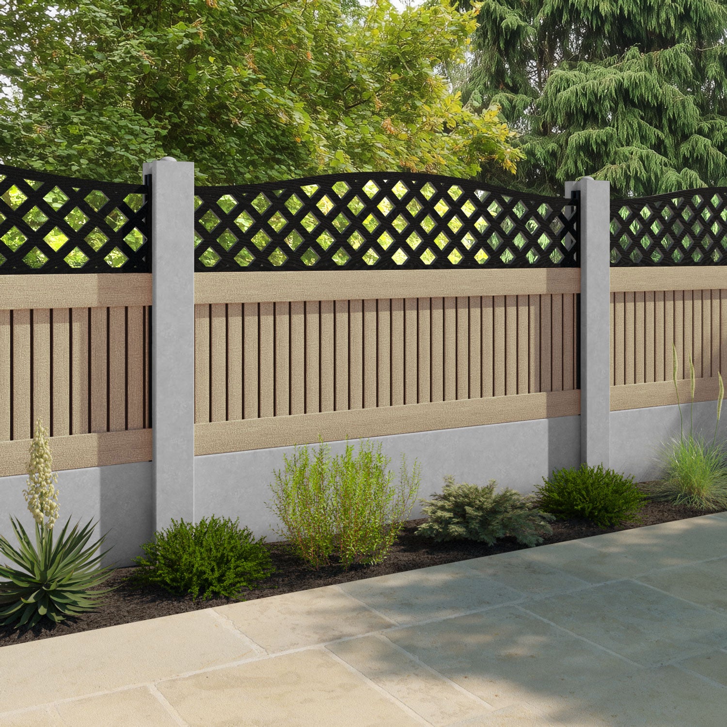 Virtis High Wave Fence Panel - Light Oak - for existing concrete posts