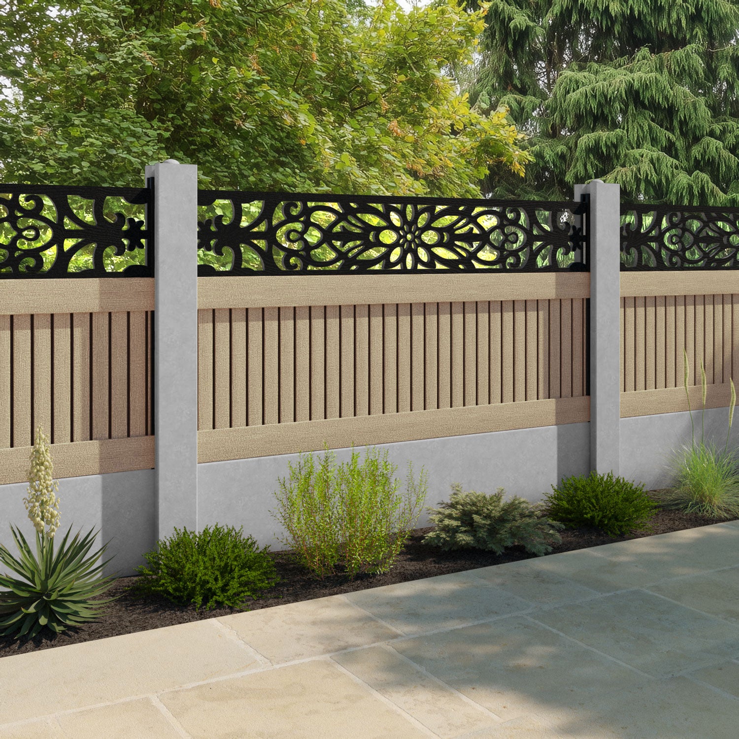 Virtis Windsor Fence Panel - Light Oak - for existing concrete posts
