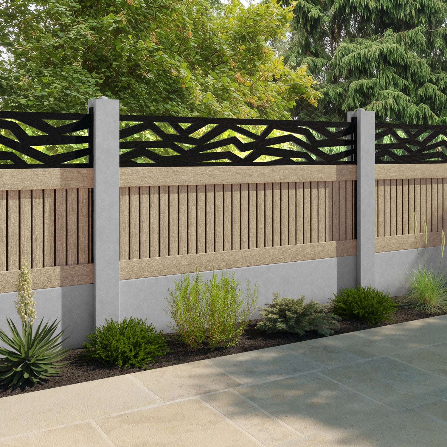 Virtis Zenith Fence Panel - Light Oak - for existing concrete posts