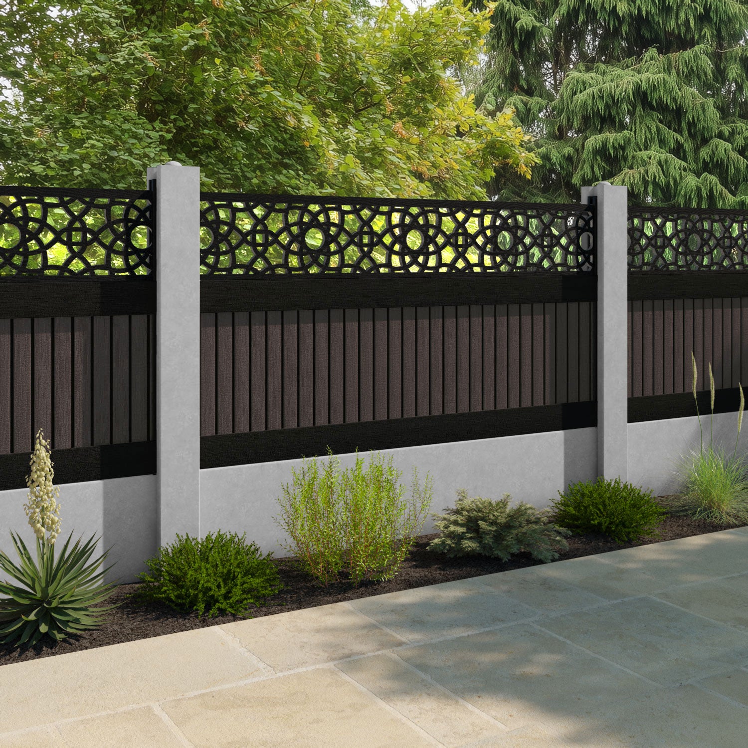 Virtis Ambar Fence Panel - Mid Brown - for existing concrete posts