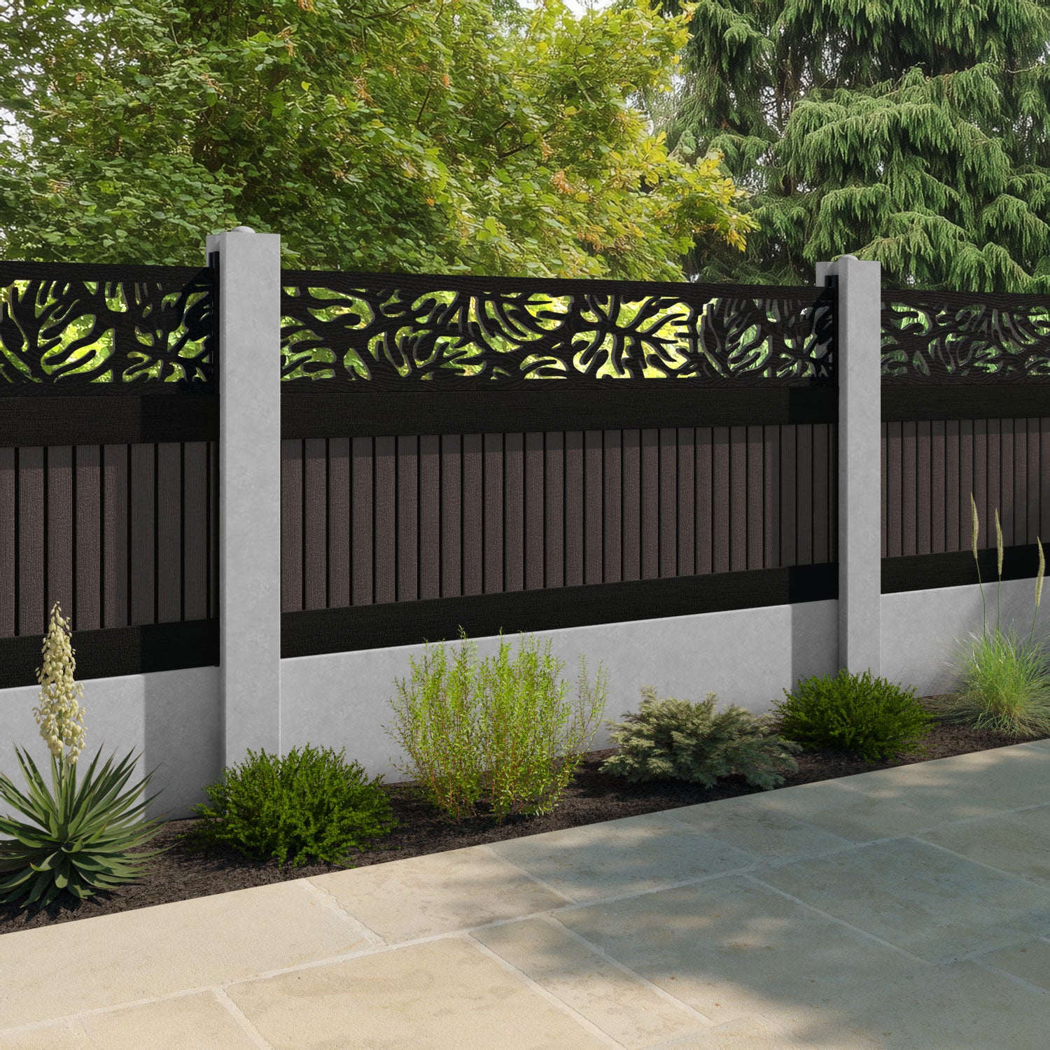 Virtis Botanic Fence Panel - Mid Brown - for existing concrete posts