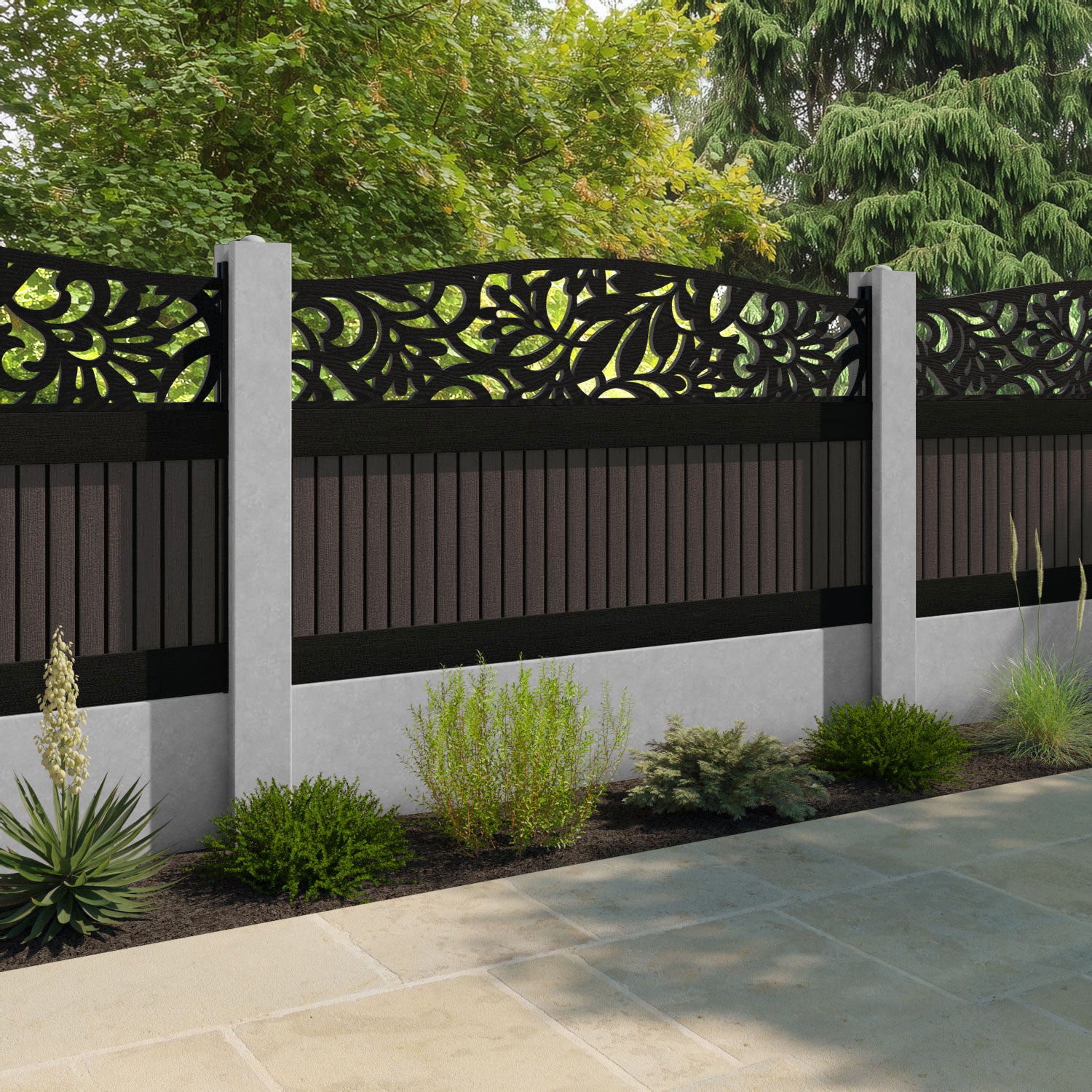 Virtis Heritage Curved Top Fence Panel - Mid Brown - for existing concrete posts