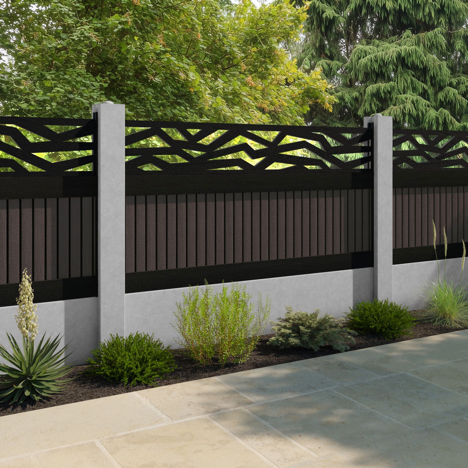 Virtis Zenith Fence Panel - Mid Brown - for existing concrete posts