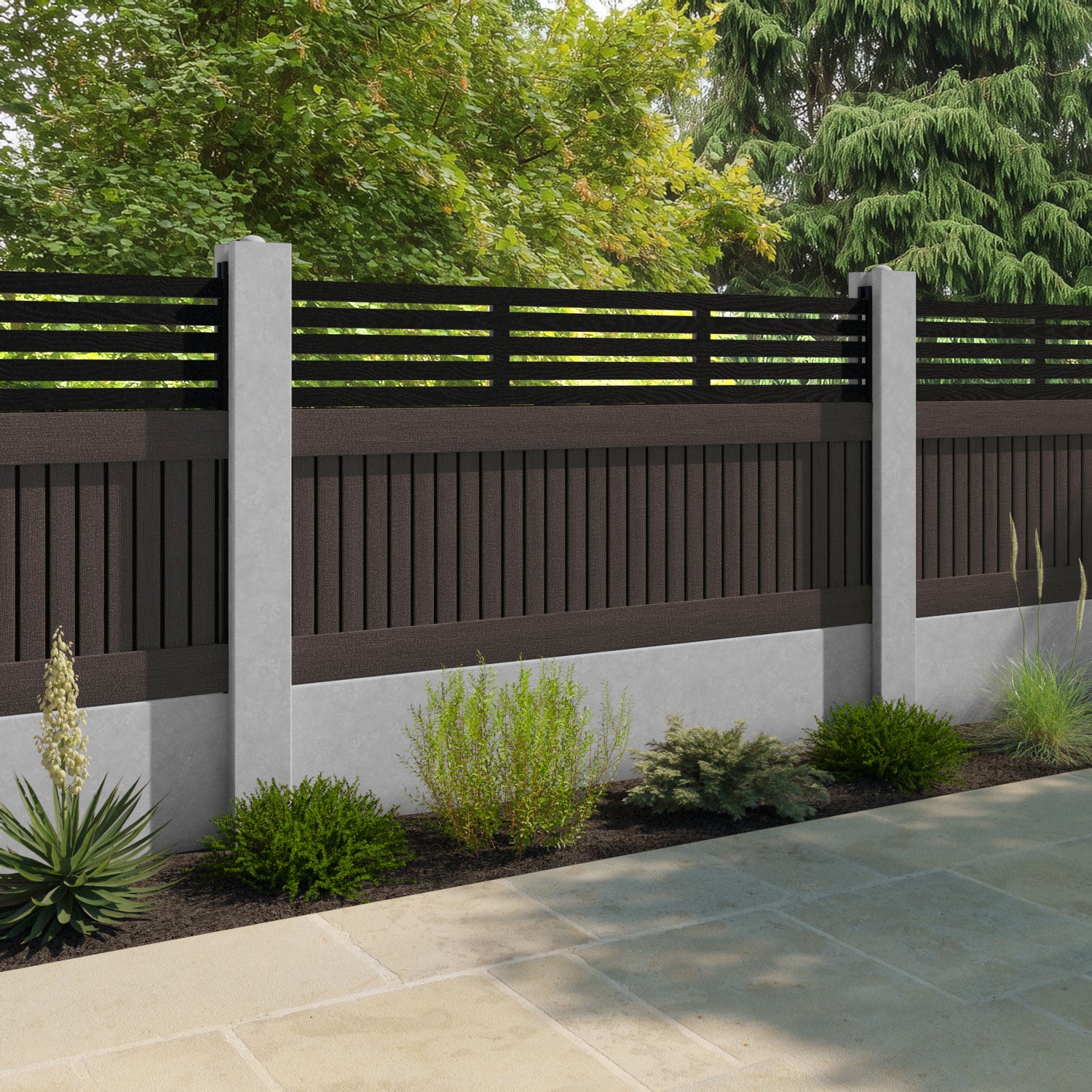 Virtis Aspen Fence Panel - Mid Brown - for existing concrete posts