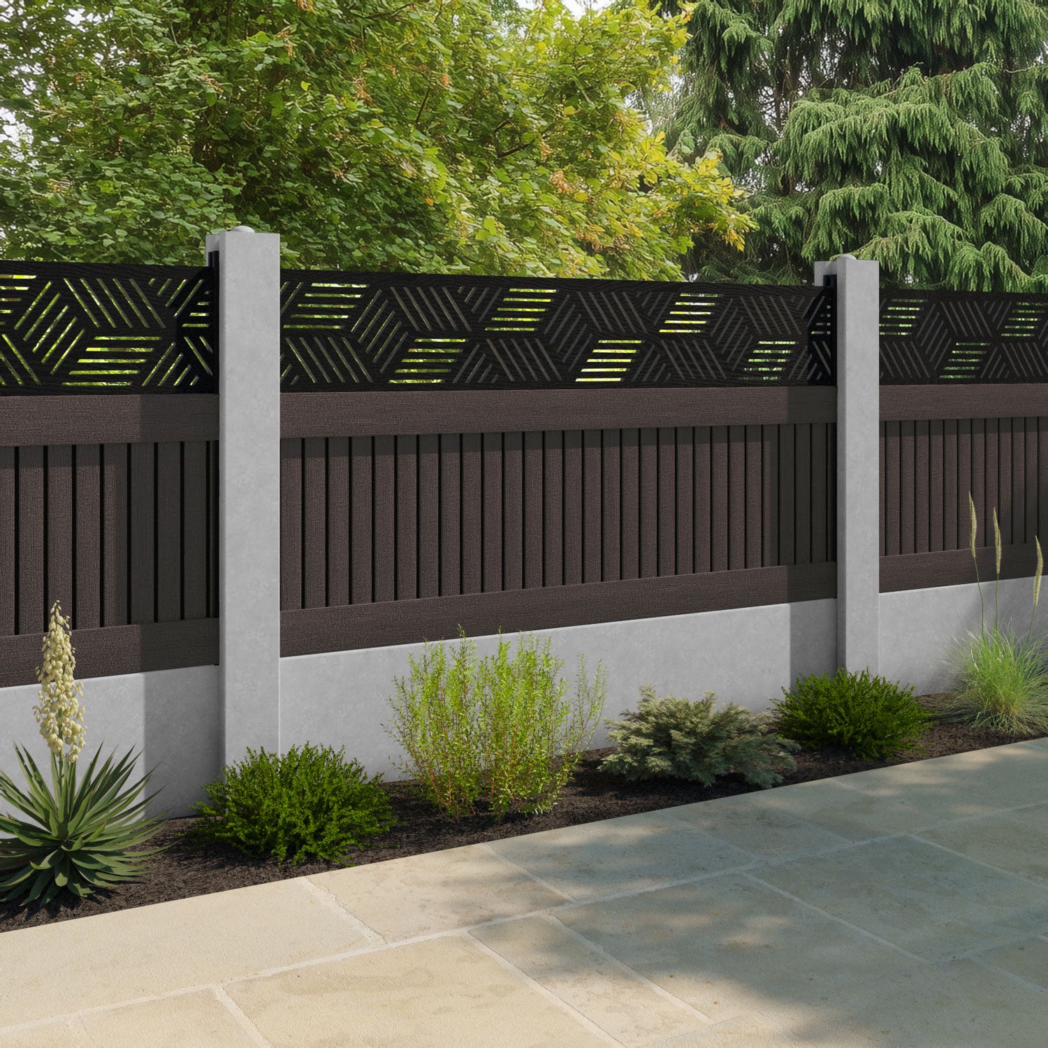 Virtis Cubed Fence Panel - Mid Brown - for existing concrete posts