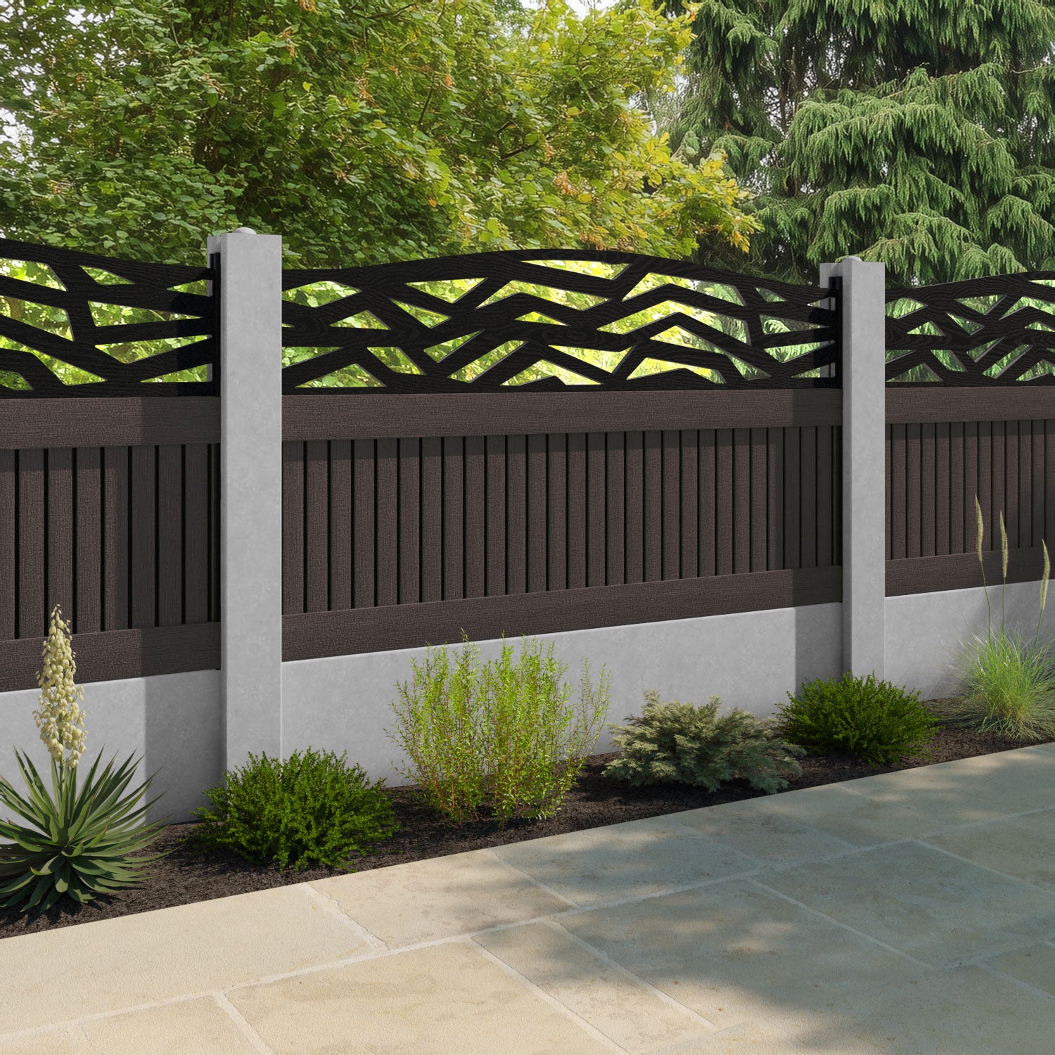Virtis Prism Curved Top Fence Panel - Mid Brown - for existing concrete posts