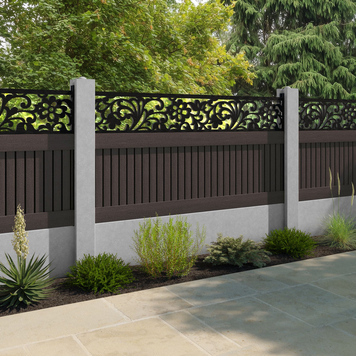 Virtis Eden Fence Panel - Mid Brown - for existing concrete posts
